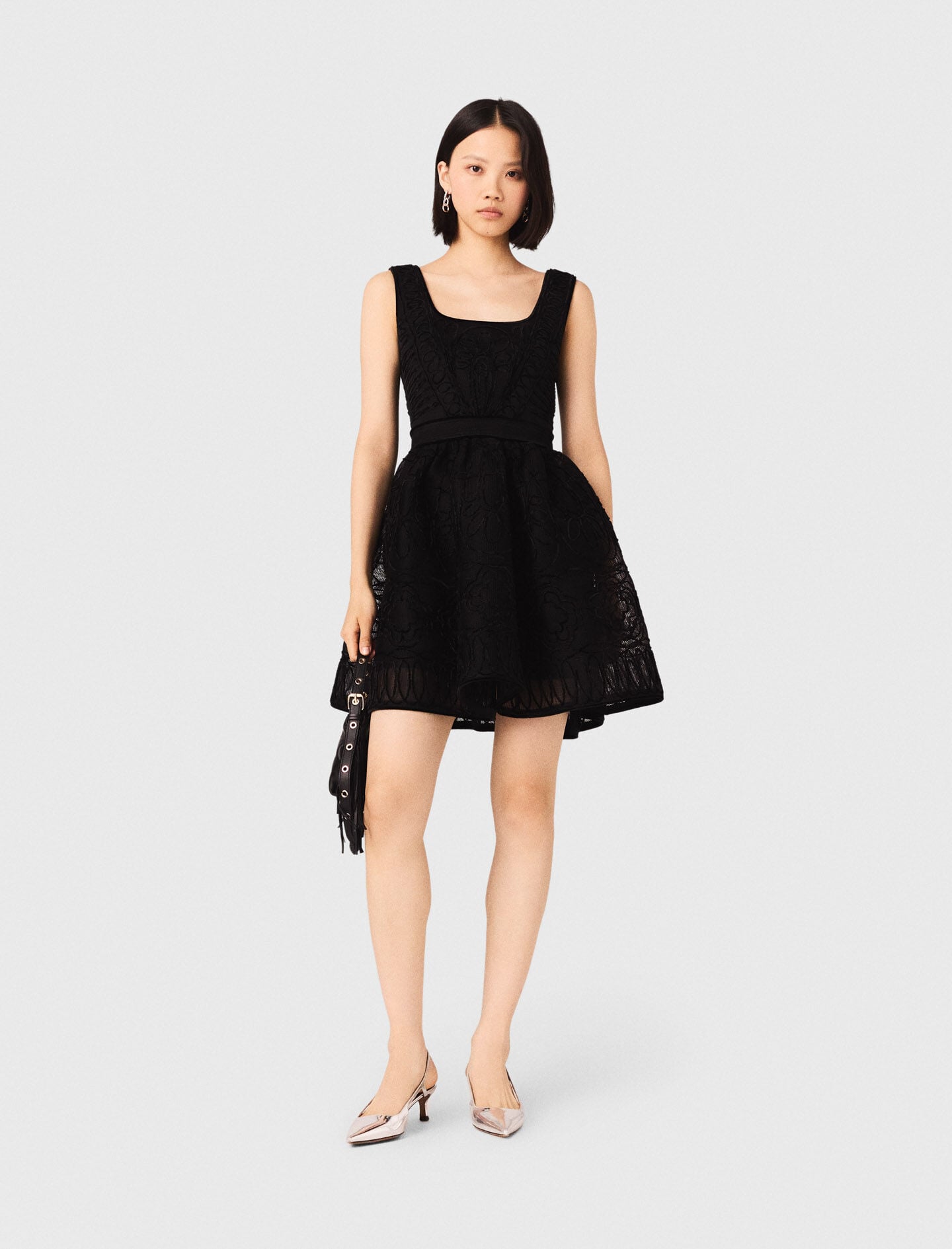 Maje Sale / Short embroidered basket knit dress