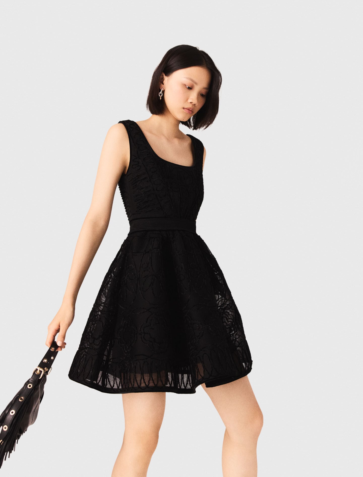 Maje Sale / Short embroidered basket knit dress