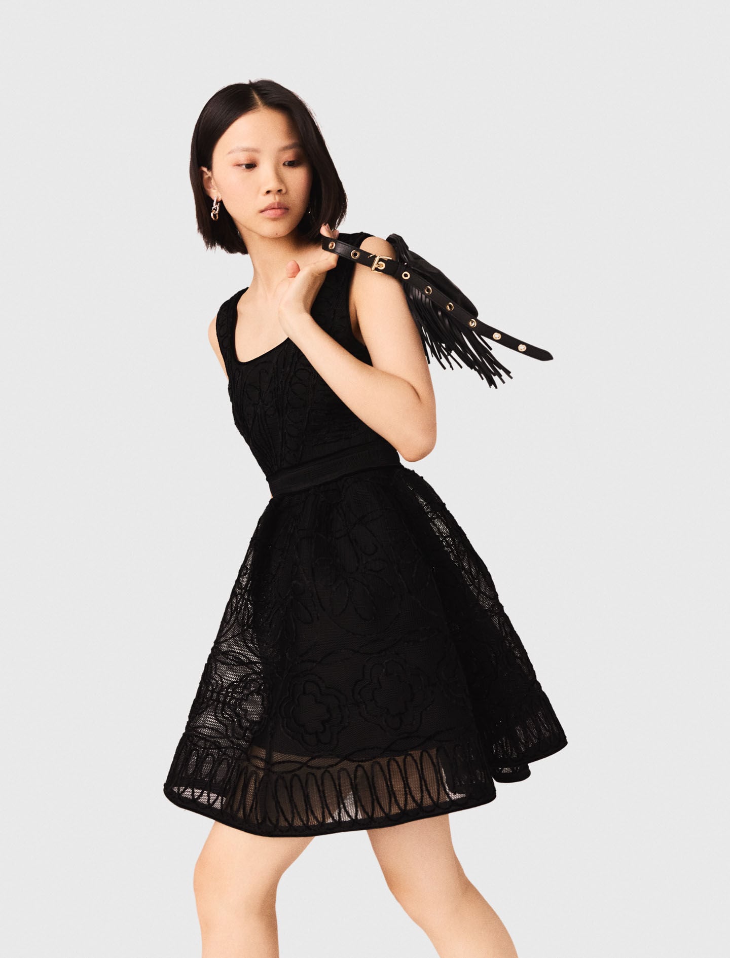Maje Sale / Short embroidered basket knit dress