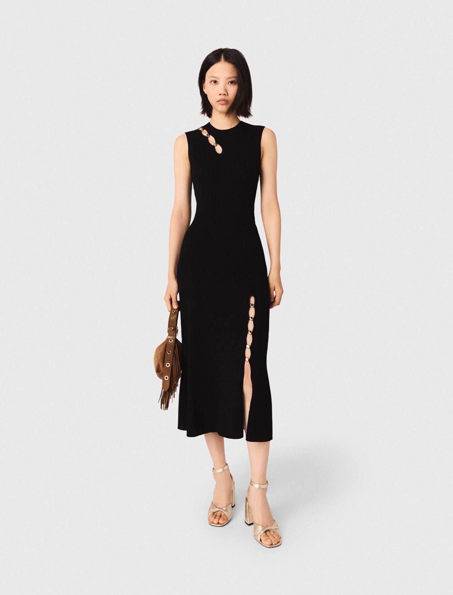 Maje New / Cutaway rib knit maxi dress