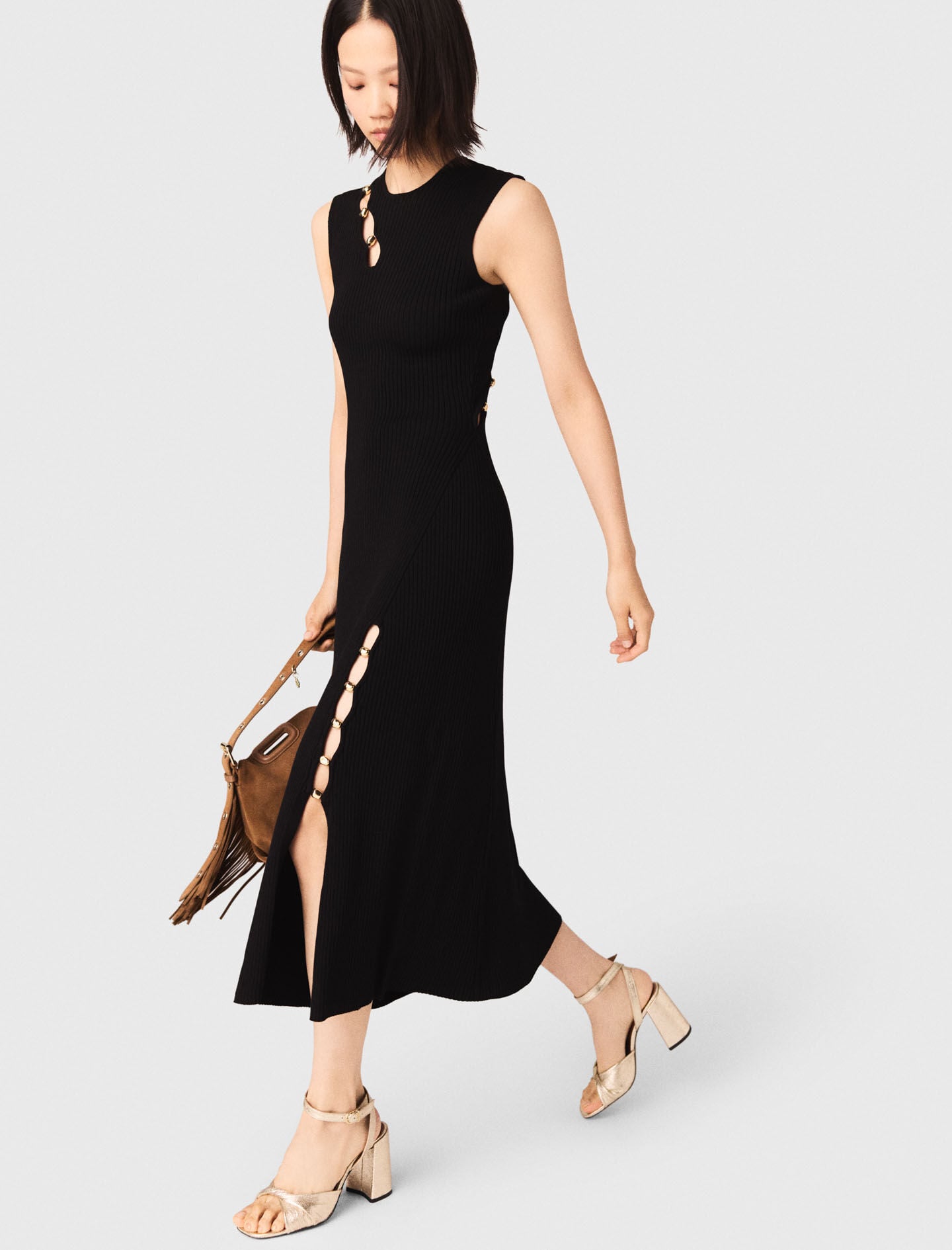 Maje New / Cutaway rib knit maxi dress