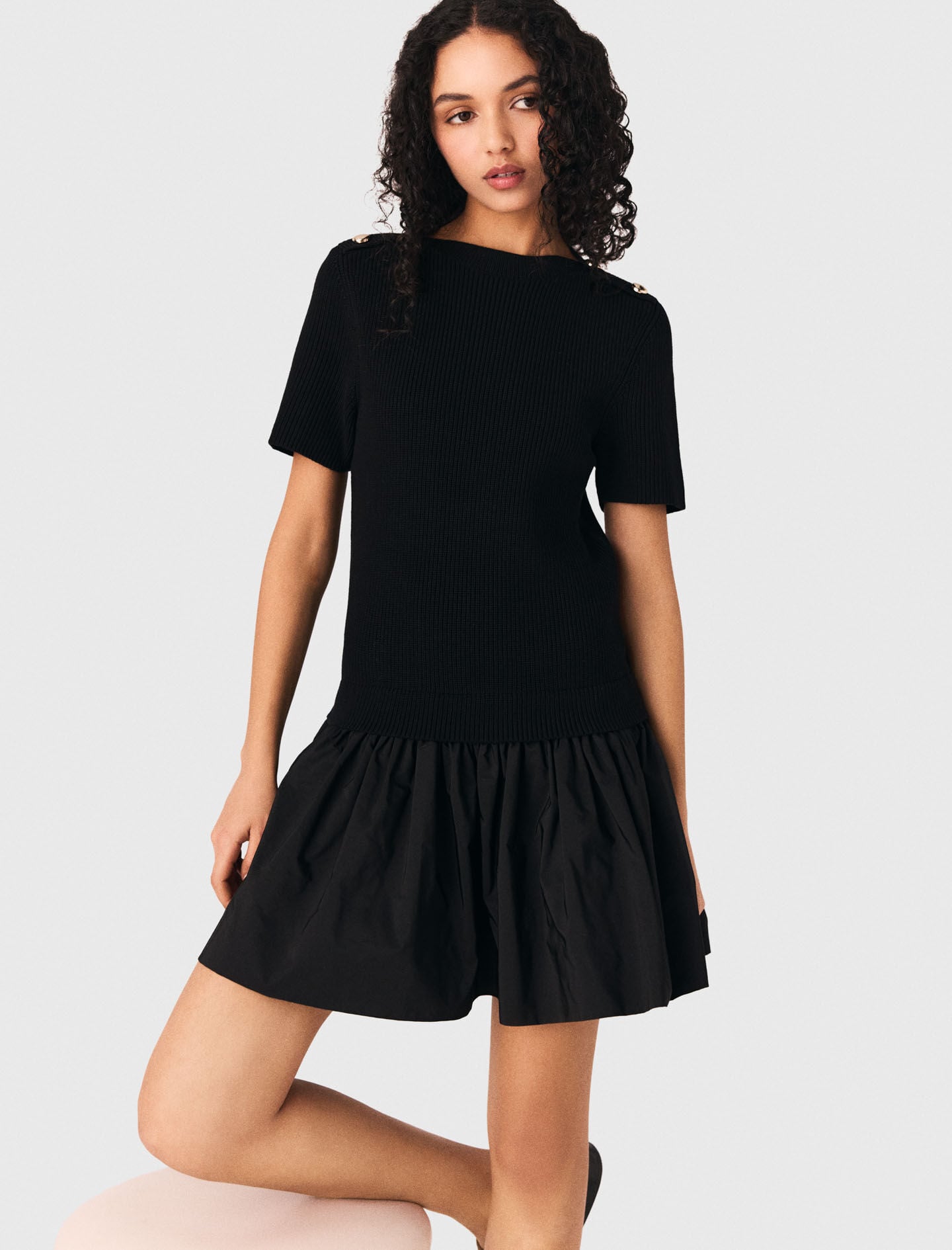 Maje Discount / Short knit and taffeta dress