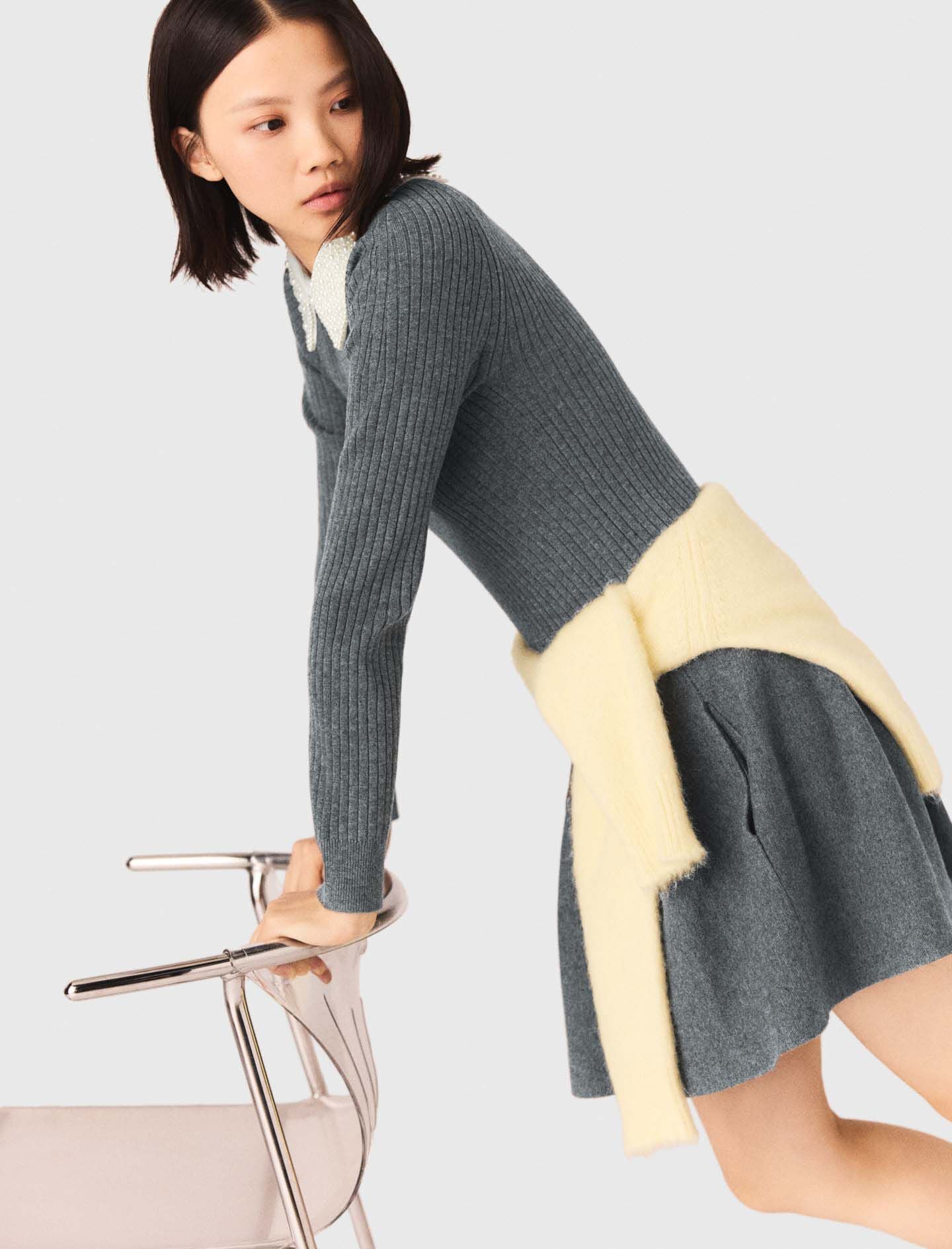 Maje Outlet / Beaded-collar short knit dress
