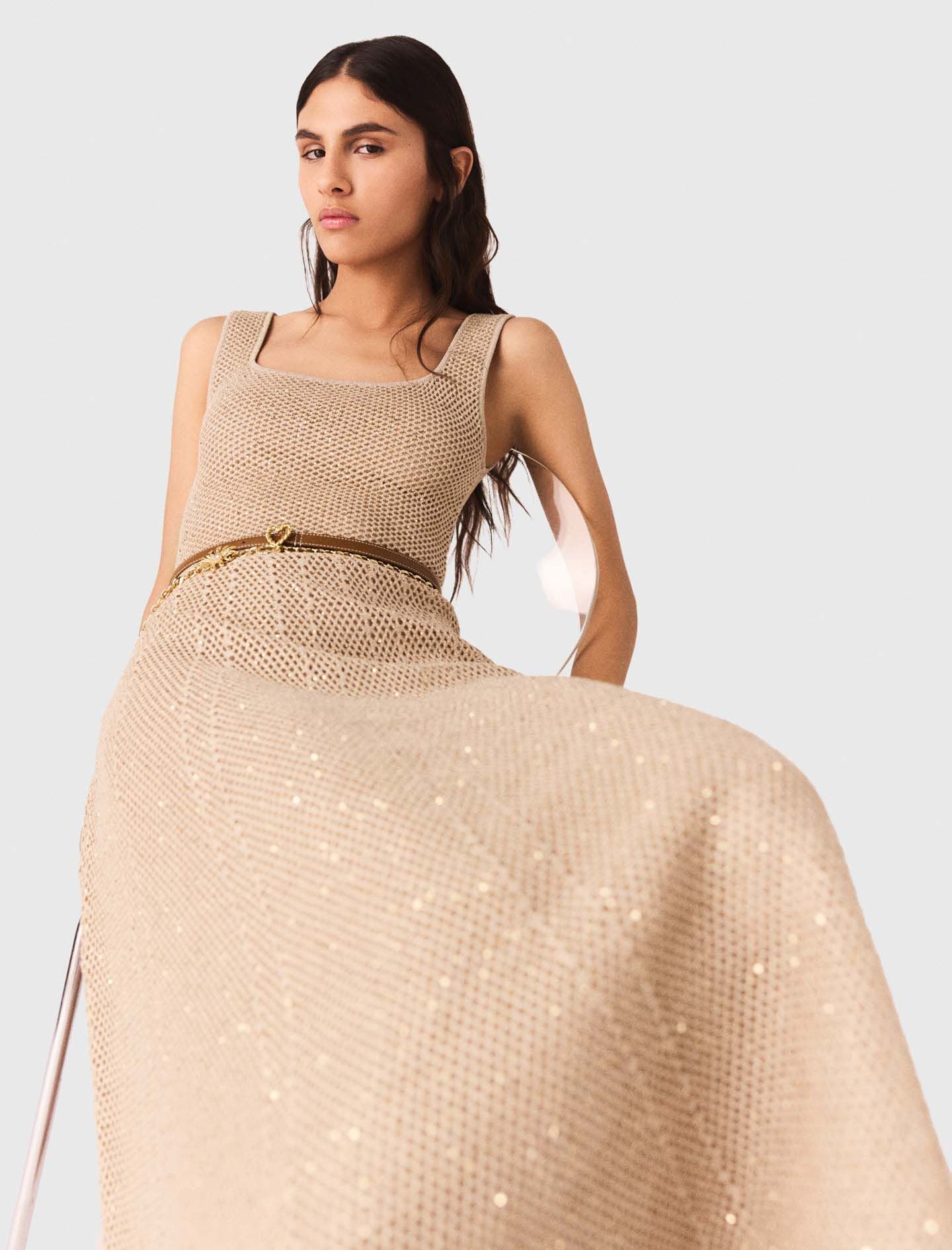 Maje New / Rhinestone knit maxi dress