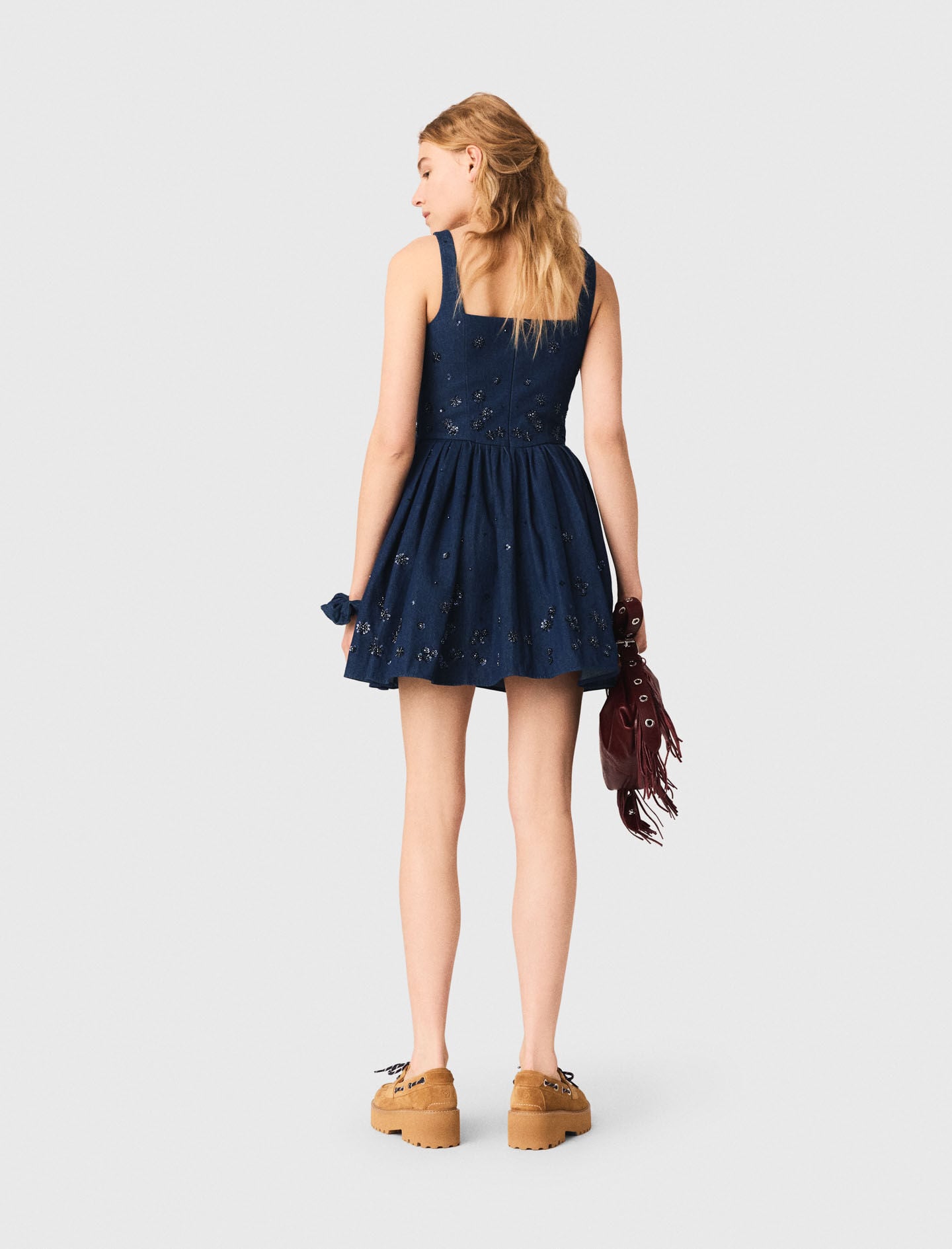 Maje Discount / Flared embroidered denim dress