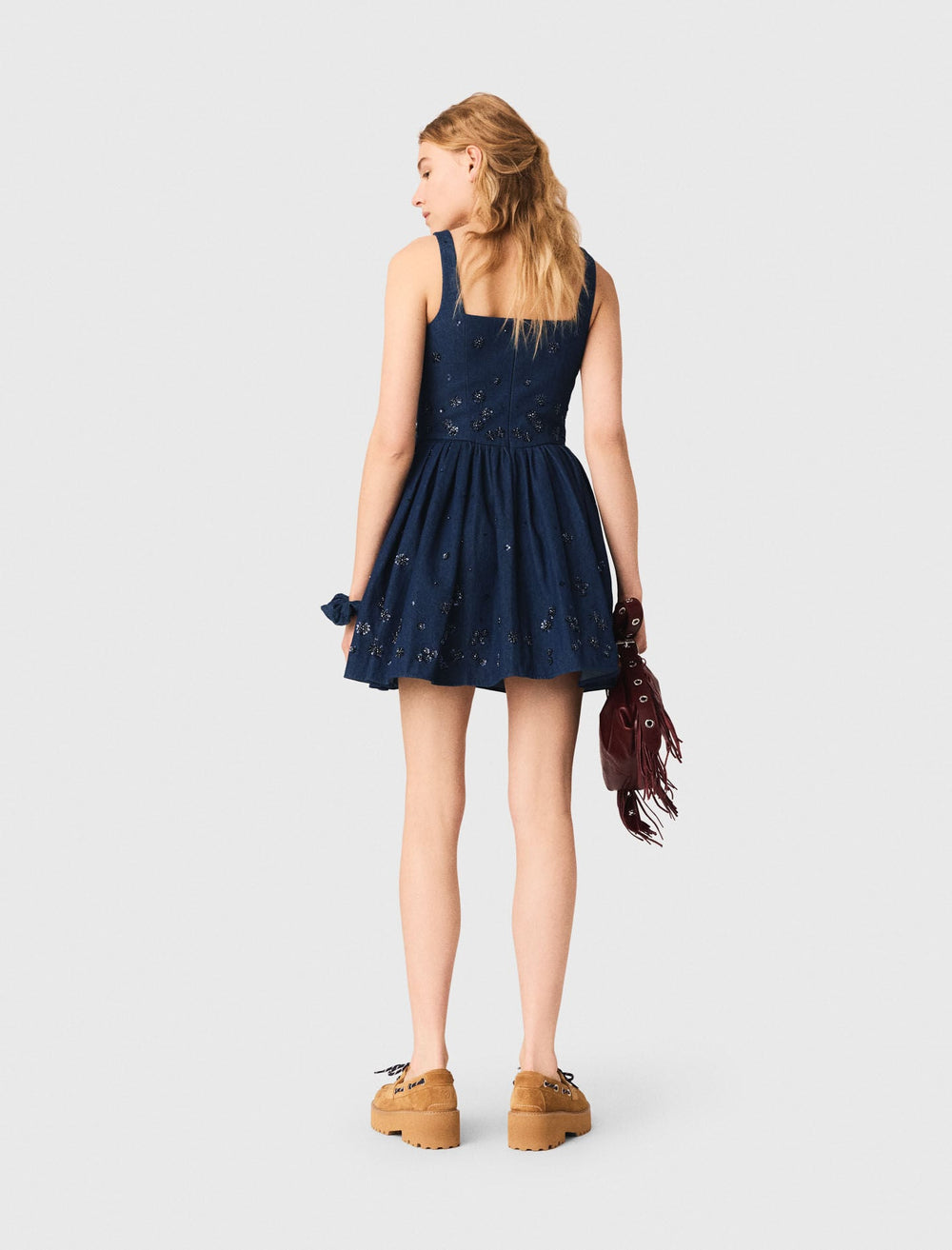 Maje Discount / Flared embroidered denim dress