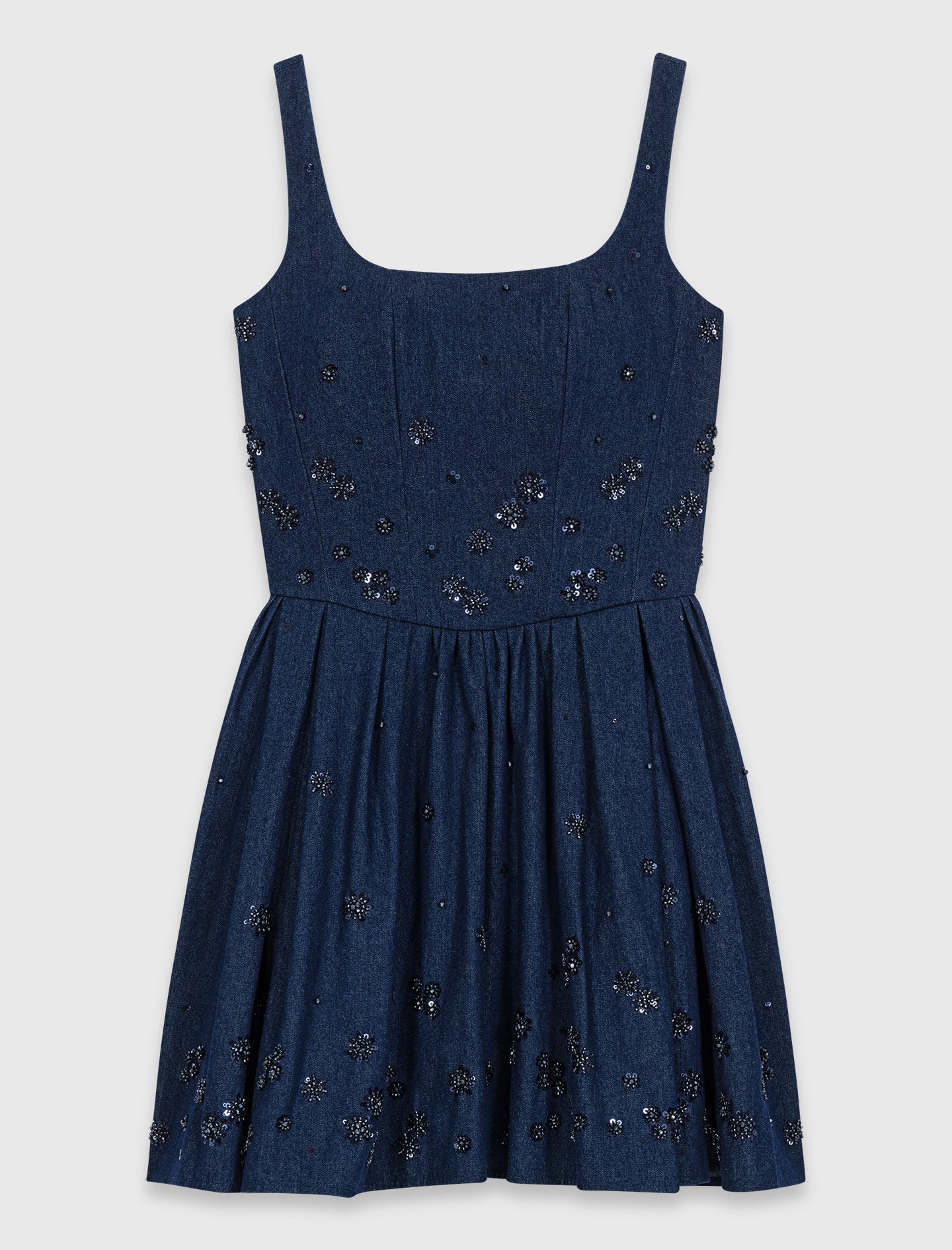 Maje Discount / Flared embroidered denim dress