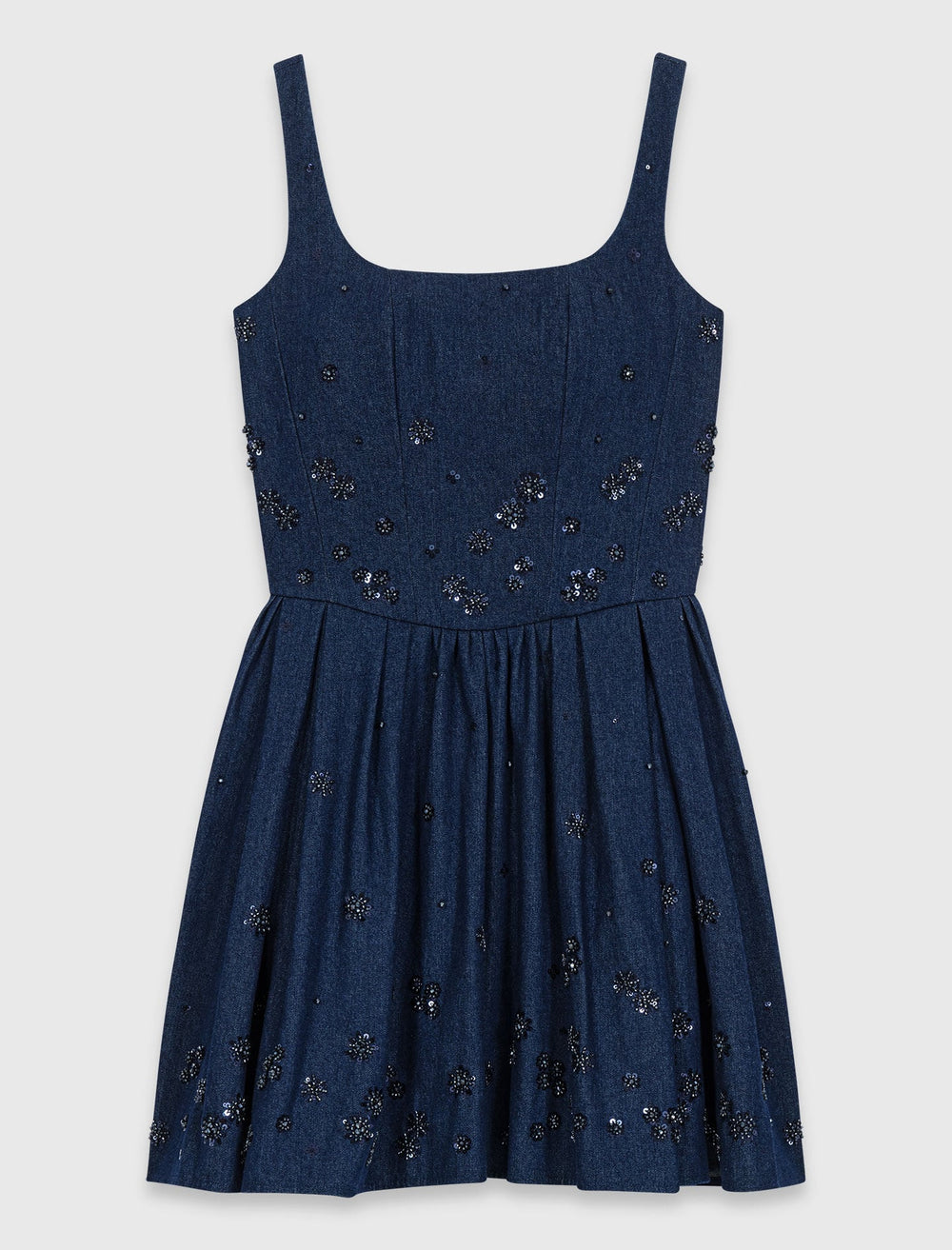 Maje Discount / Flared embroidered denim dress