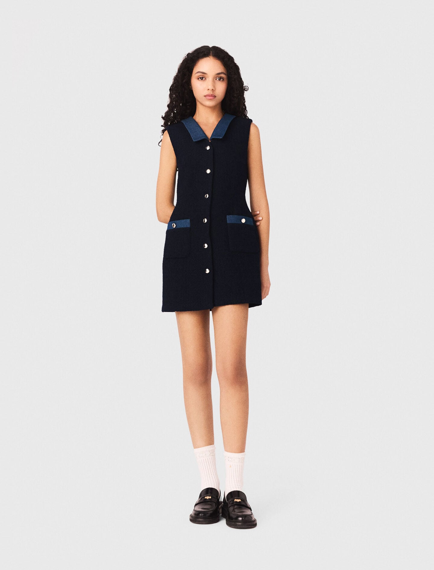 Maje Online / Tweed dress with denim details