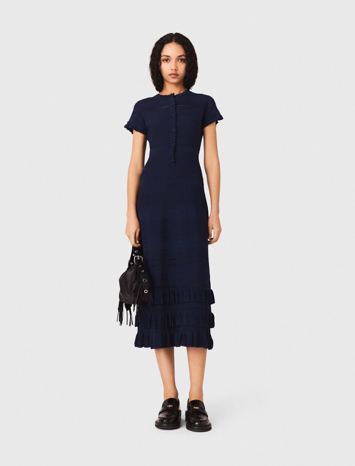 Maje Sale / Knit maxi dress with ruffles