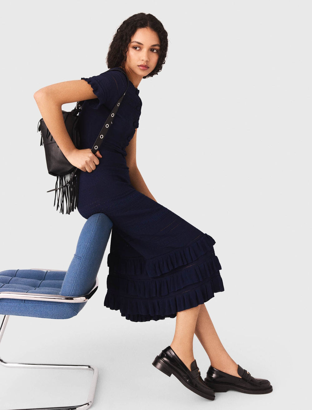 Maje Sale / Knit maxi dress with ruffles