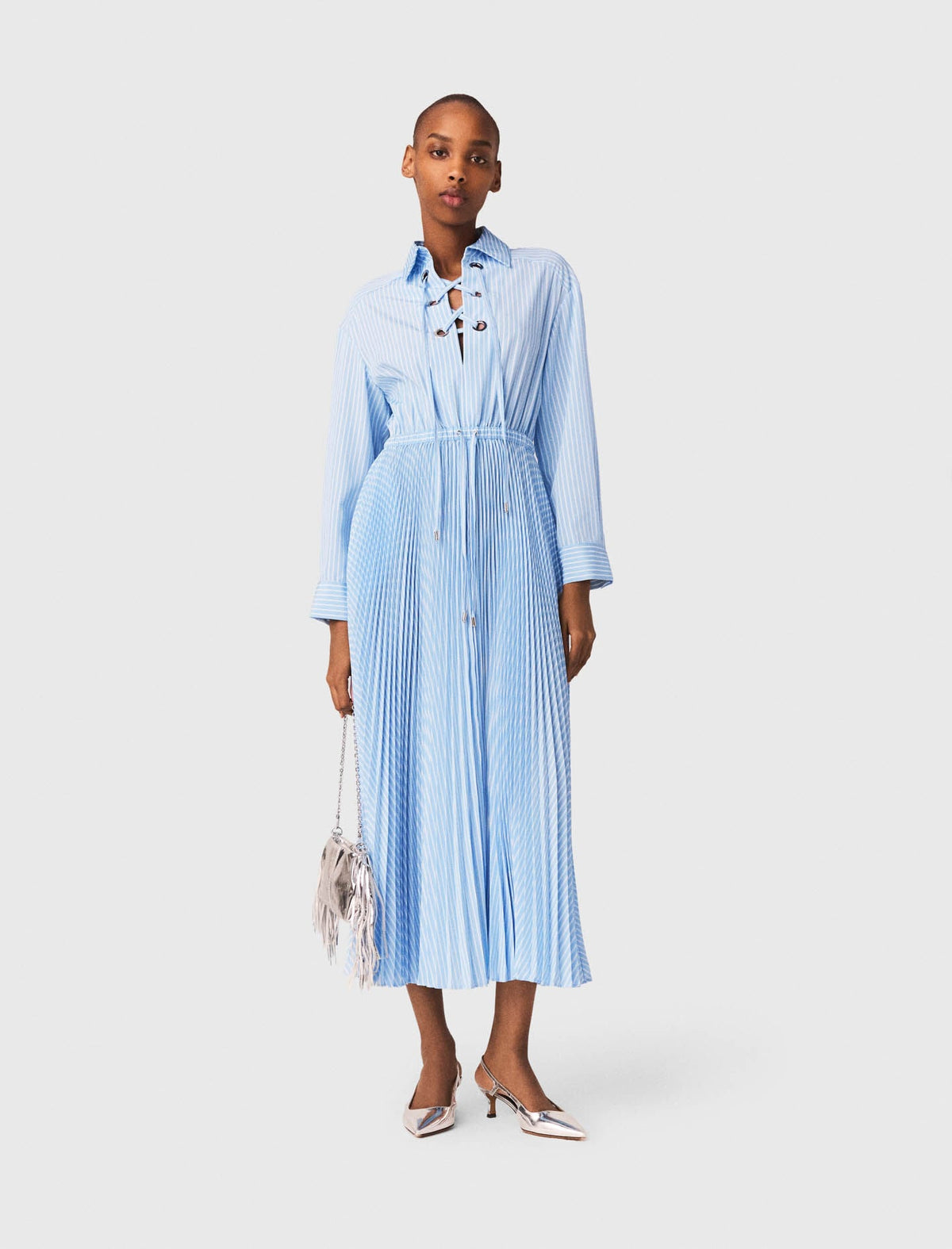 Maje Sale / Long pleated dress with eyelets