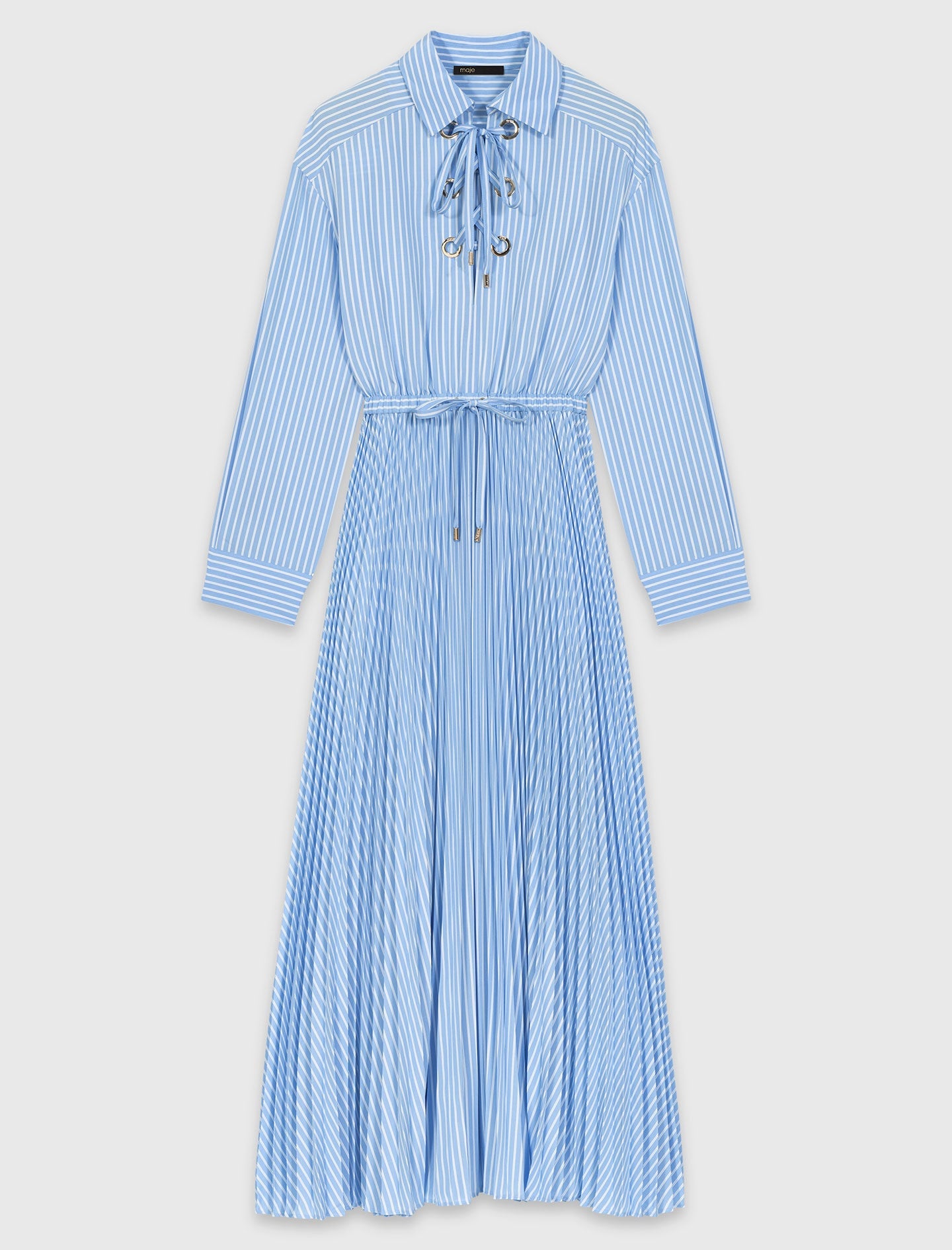 Maje Sale / Long pleated dress with eyelets