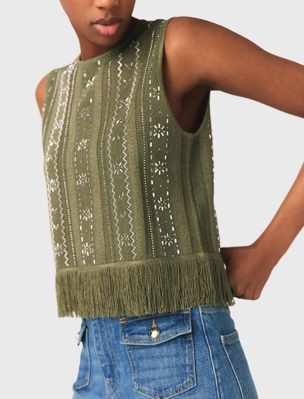 Maje New / Fringed rhinestone flower top