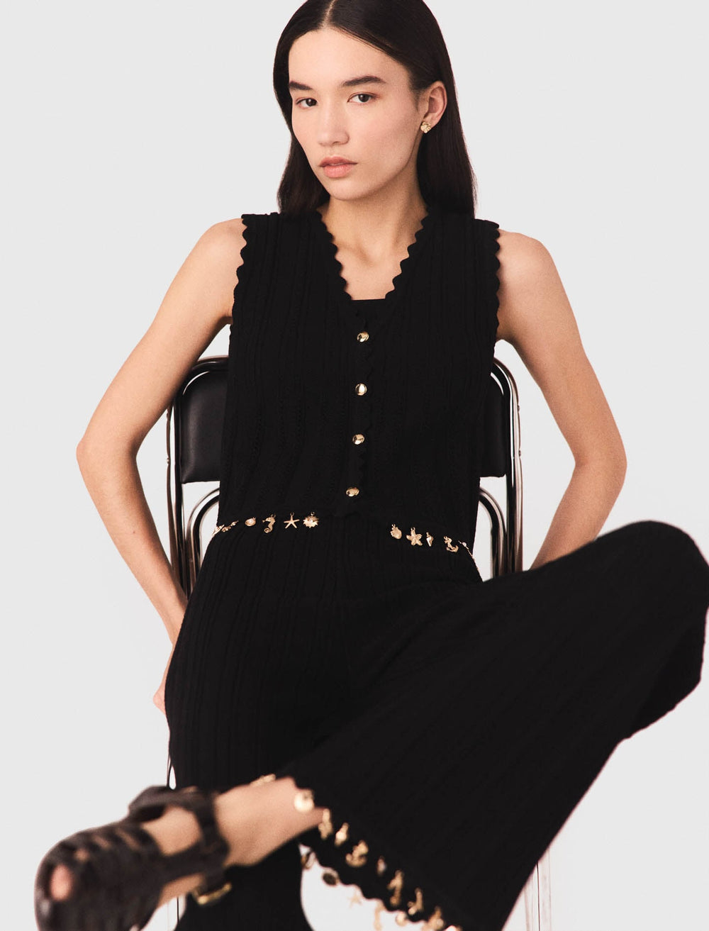 Maje Discount / Gold-embellished knit cardigan