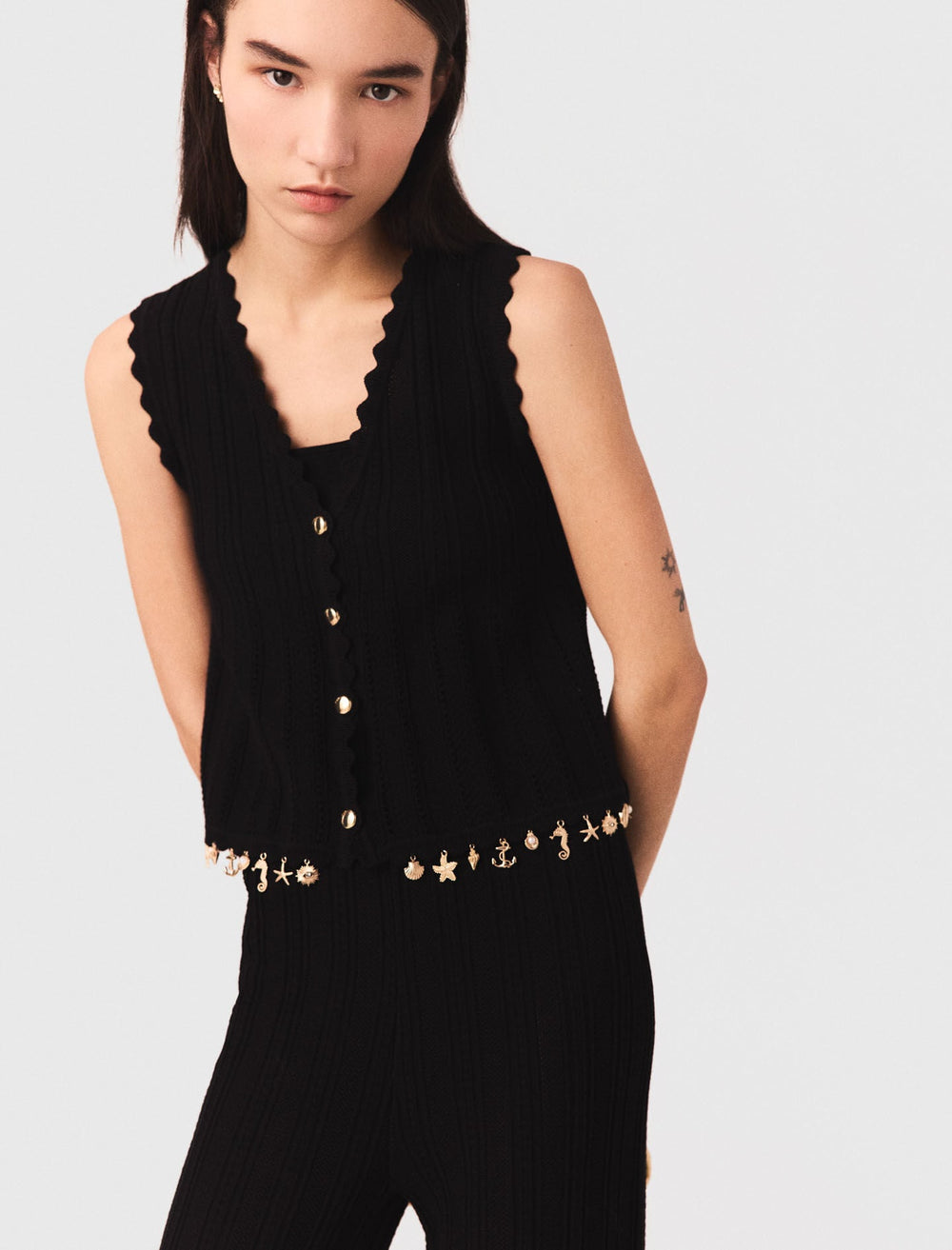 Maje Discount / Gold-embellished knit cardigan