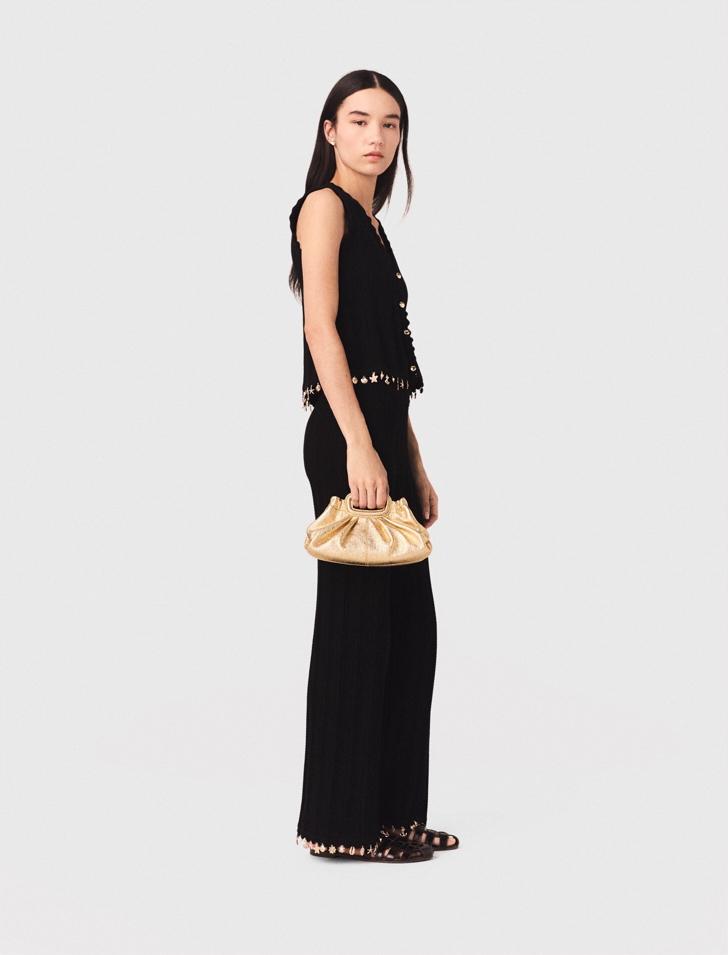 Maje Discount / Gold-embellished knit cardigan