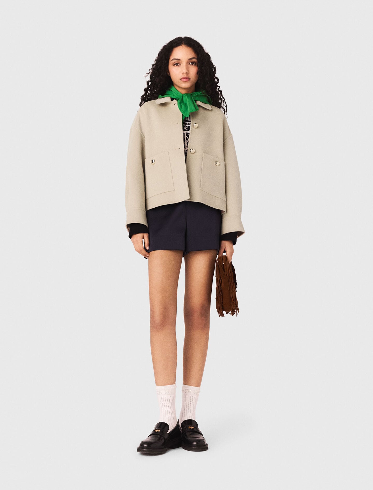 Maje Discount / Cropped wool jacket with pleated back