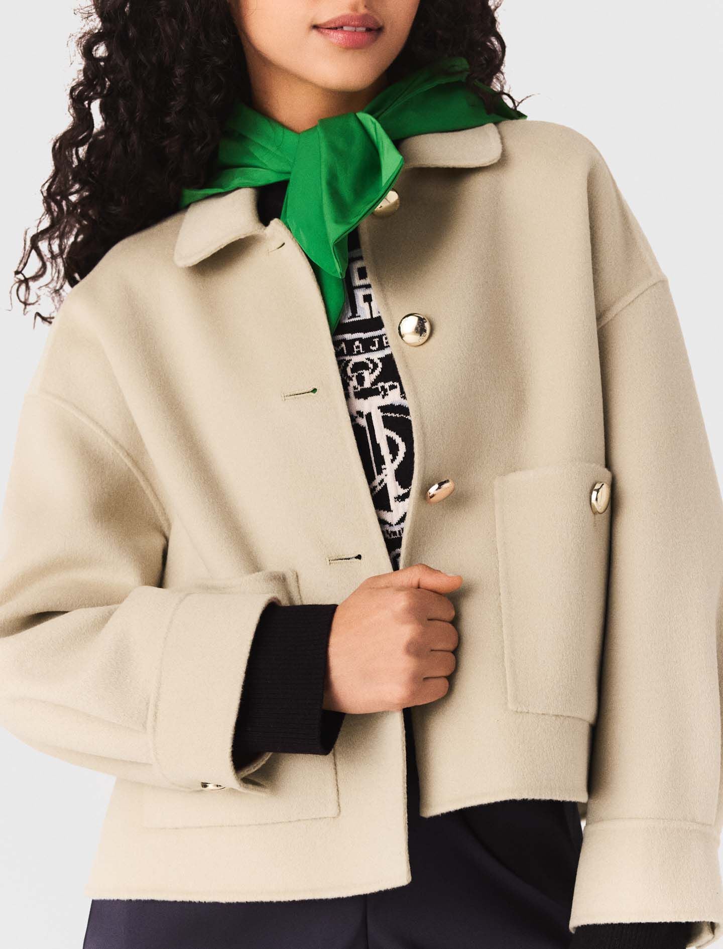 Maje Discount / Cropped wool jacket with pleated back
