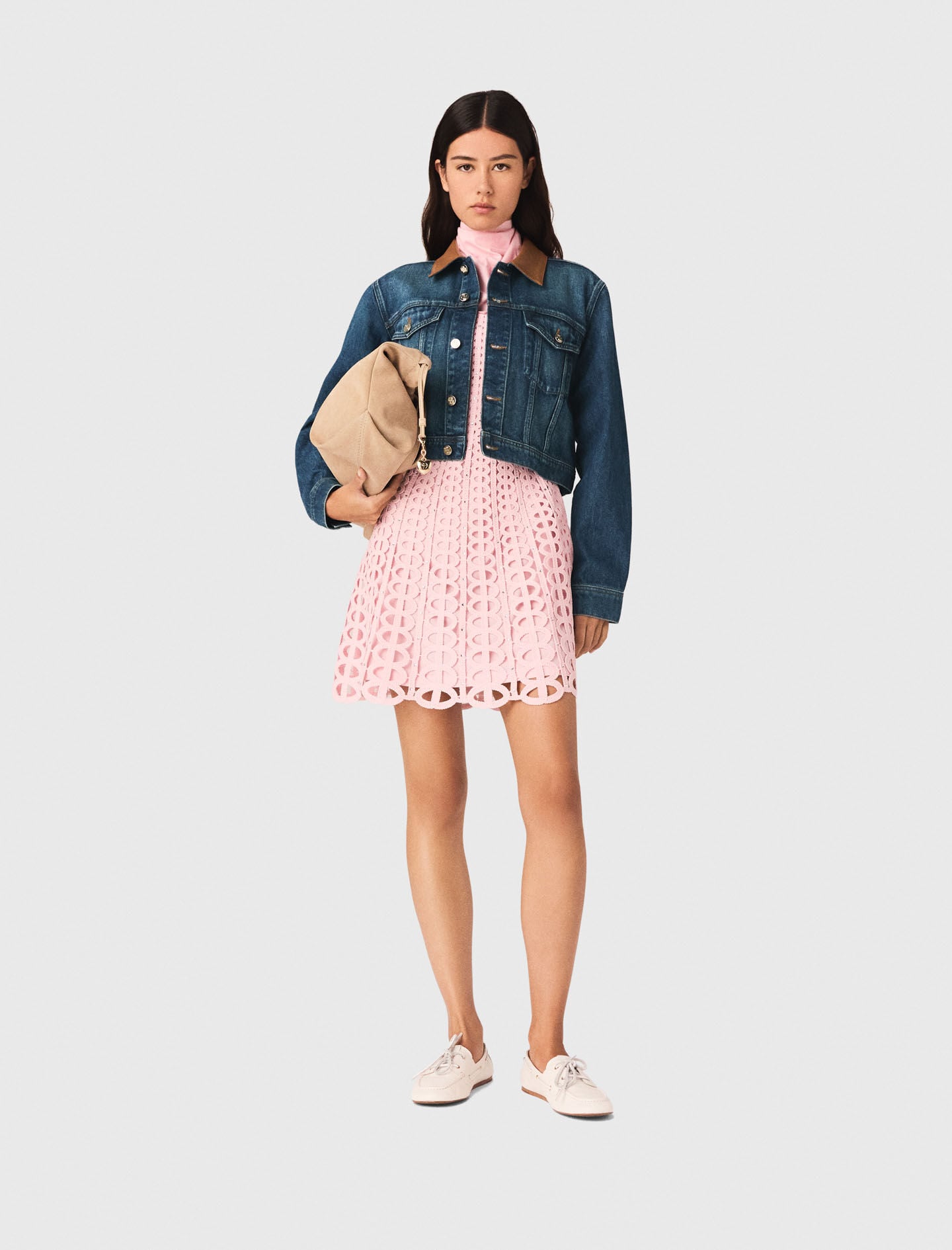 Maje Online / Denim jacket with leather collar