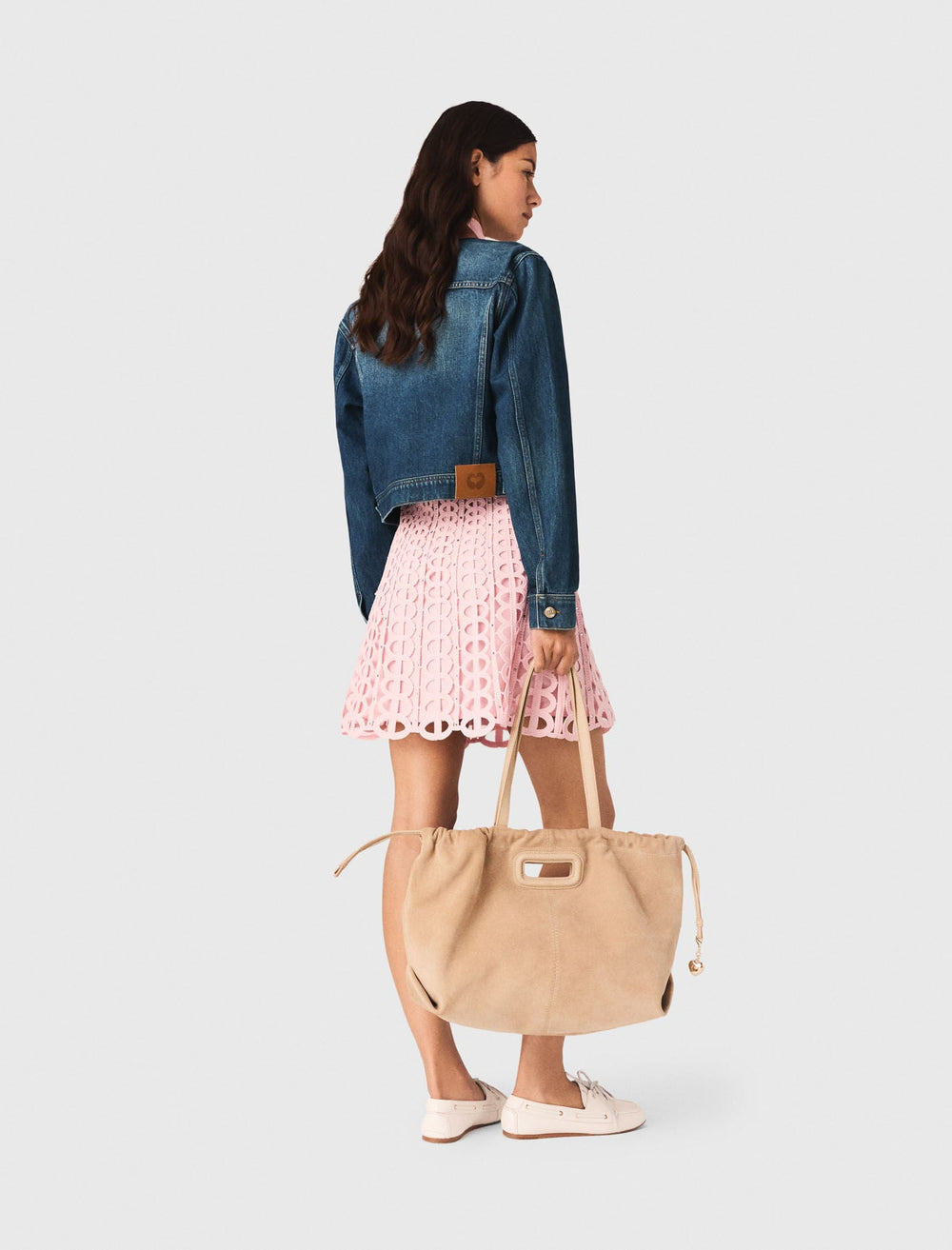 Maje Online / Denim jacket with leather collar