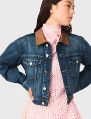 Maje Online / Denim jacket with leather collar