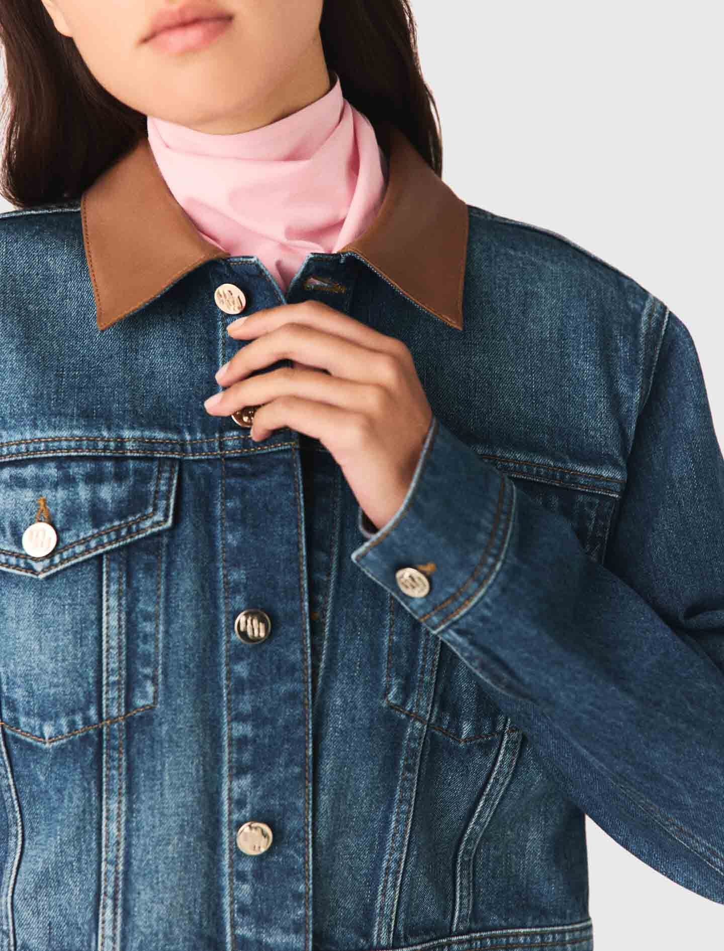 Maje Online / Denim jacket with leather collar