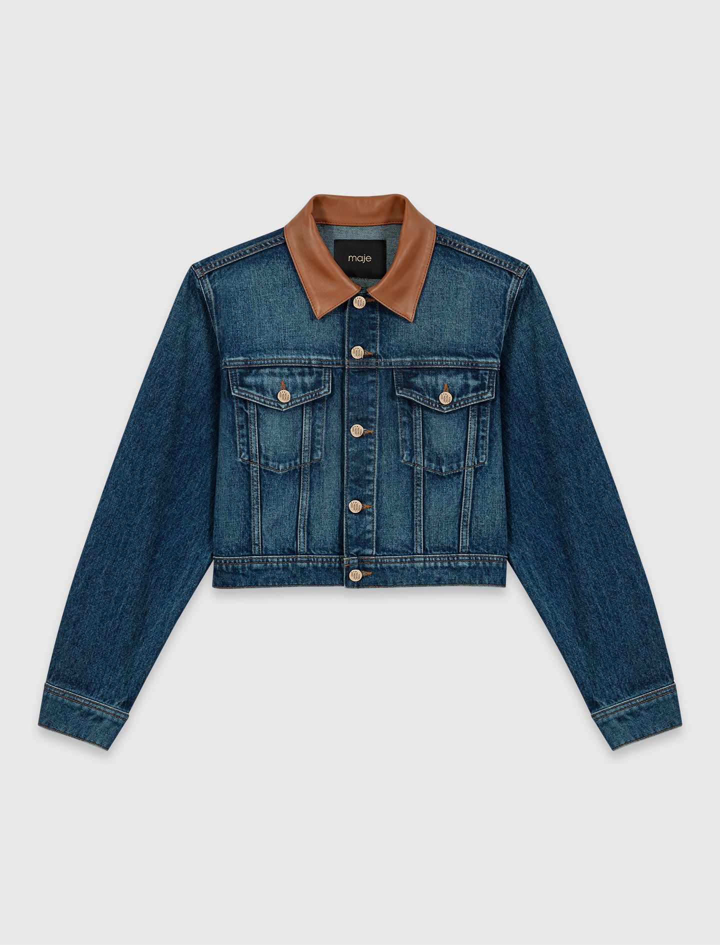 Maje Online / Denim jacket with leather collar