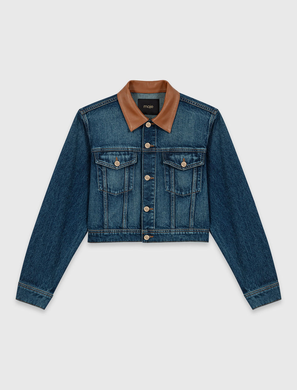 Maje Online / Denim jacket with leather collar