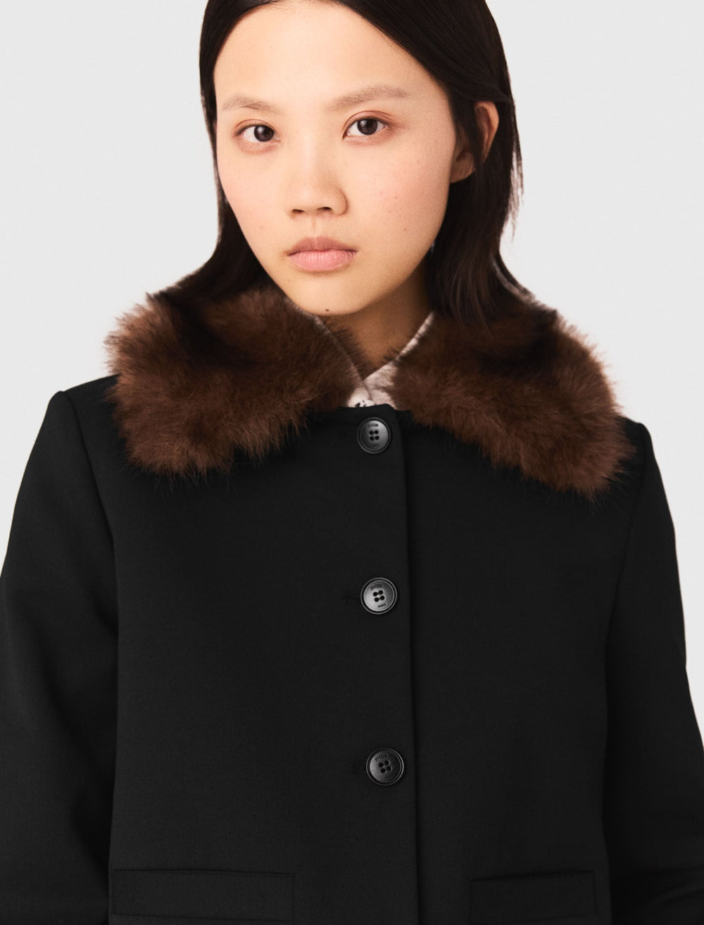 Maje Shop / Cropped jacket with removable fur collar