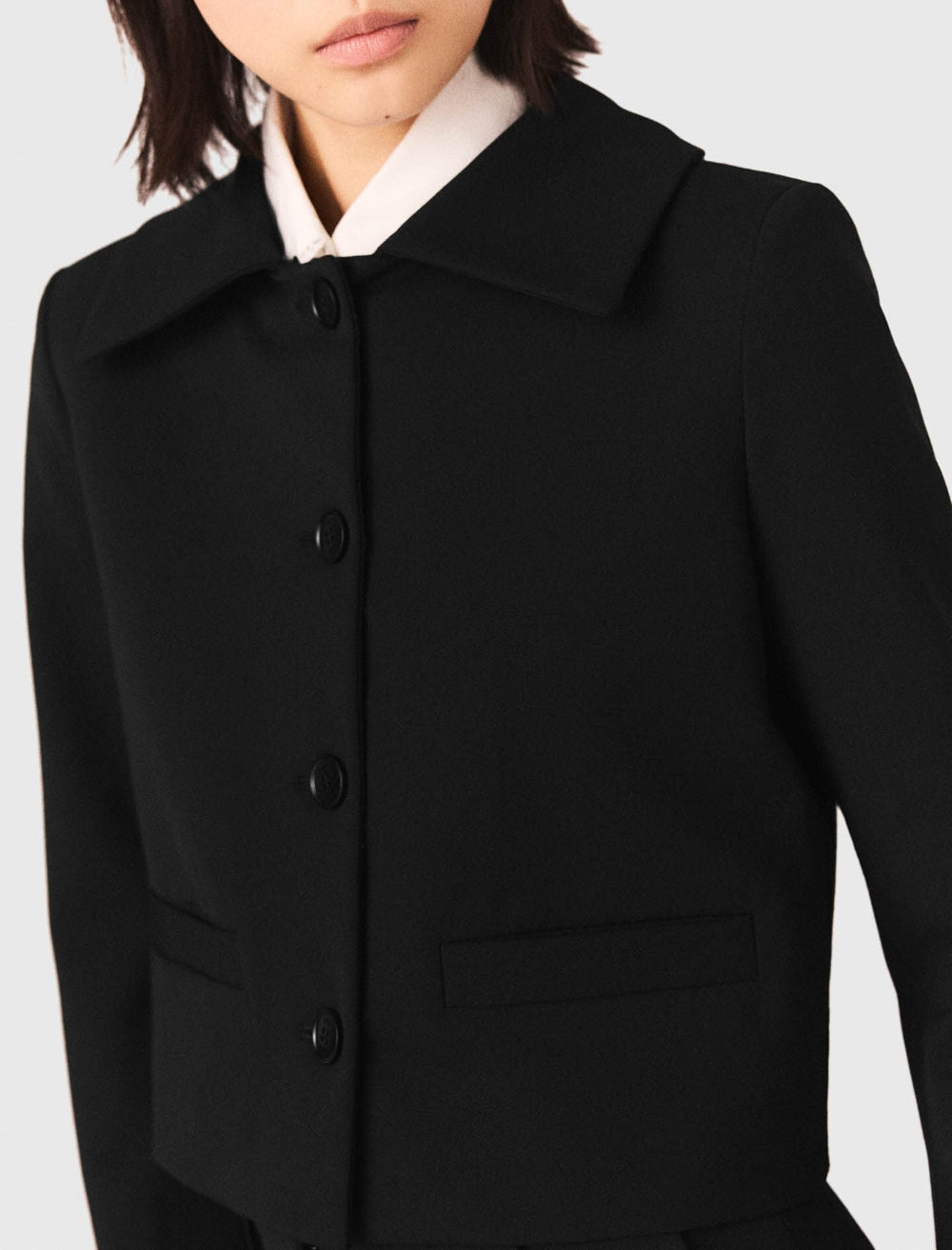 Maje Shop / Cropped jacket with removable fur collar