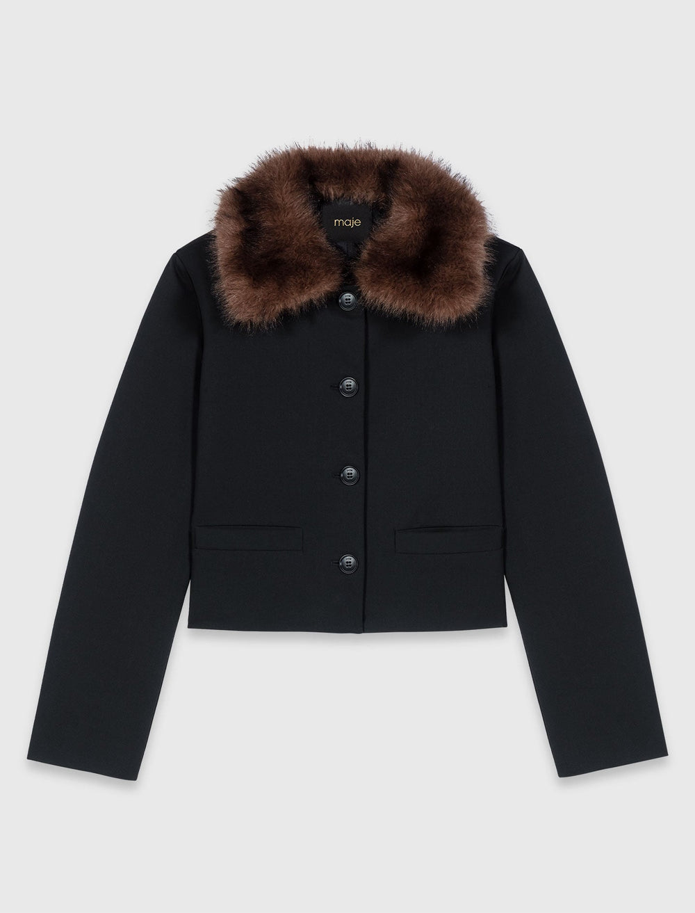 Maje Shop / Cropped jacket with removable fur collar