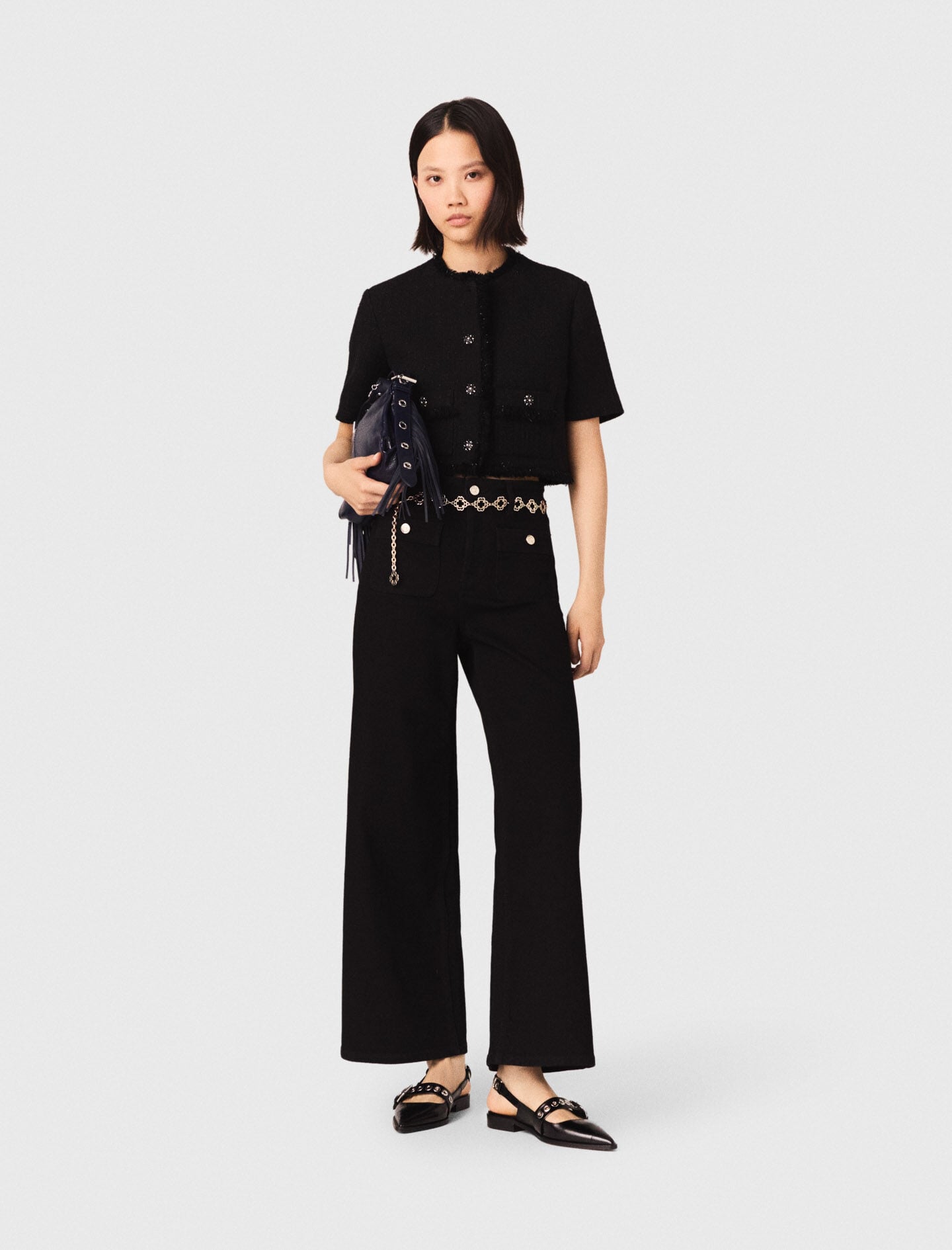 Maje Sale / Cropped shiny tweed jacket