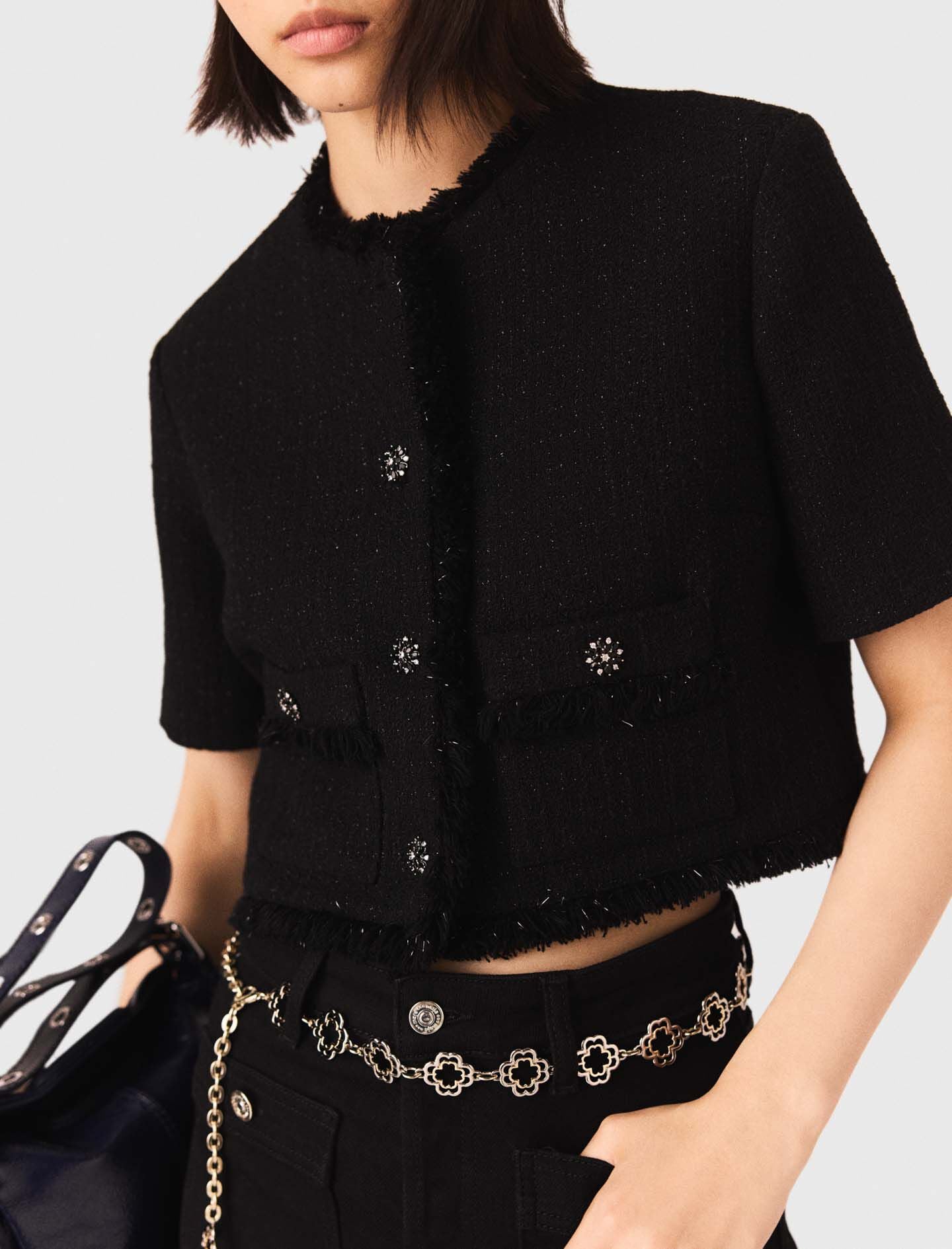 Maje Sale / Cropped shiny tweed jacket