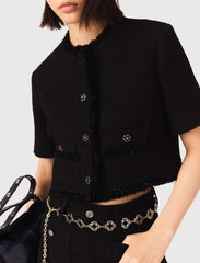 Maje Sale / Cropped shiny tweed jacket