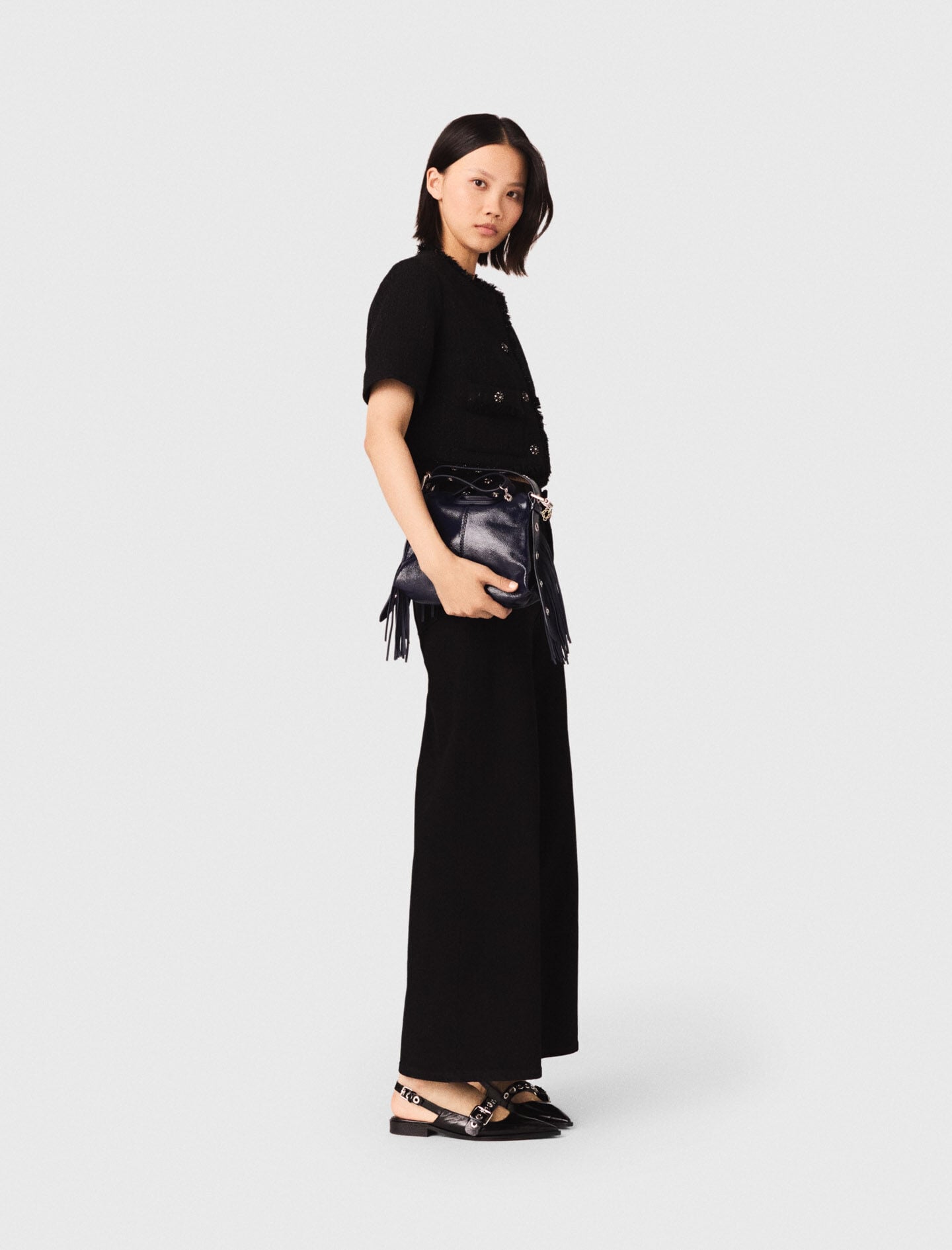 Maje Sale / Cropped shiny tweed jacket
