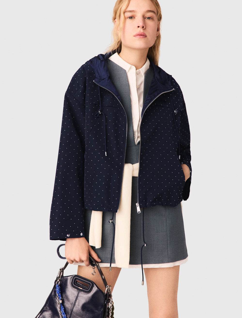 Maje Online / Hooded windbreaker with rhinestones