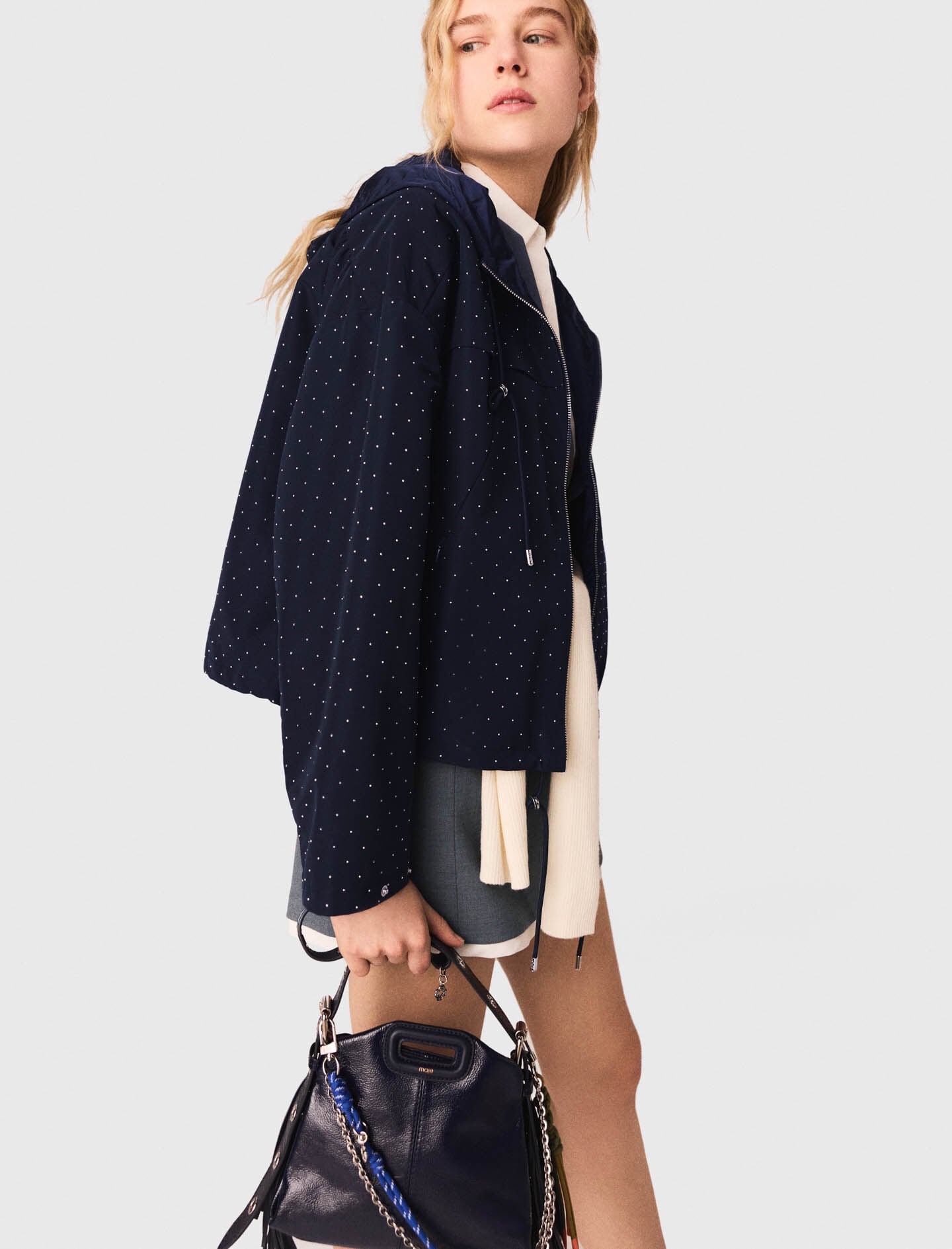Maje Online / Hooded windbreaker with rhinestones