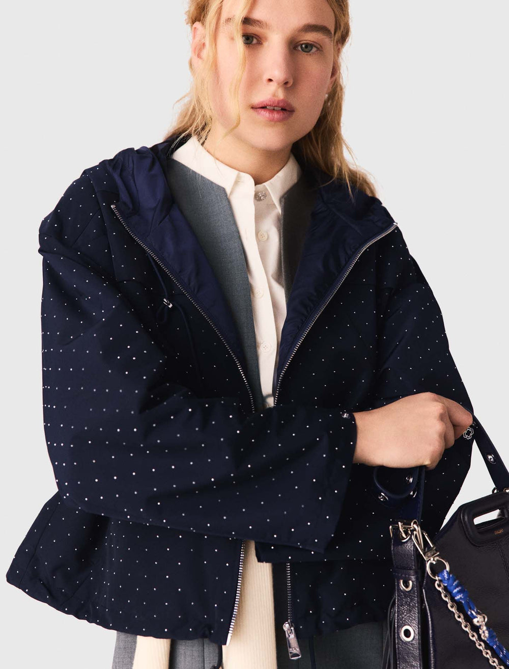 Maje Online / Hooded windbreaker with rhinestones