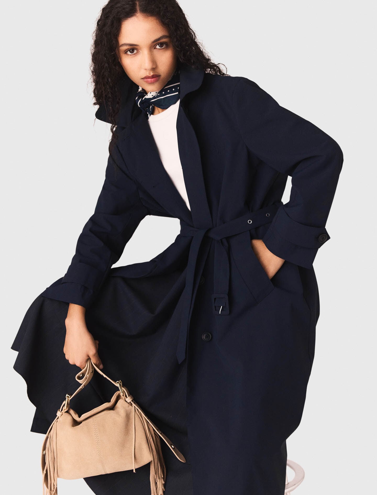 Maje Shop / Removable rhinestone-hood trench