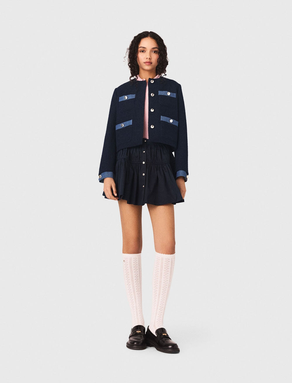 Maje Outlet / Tweed jacket with denim trim