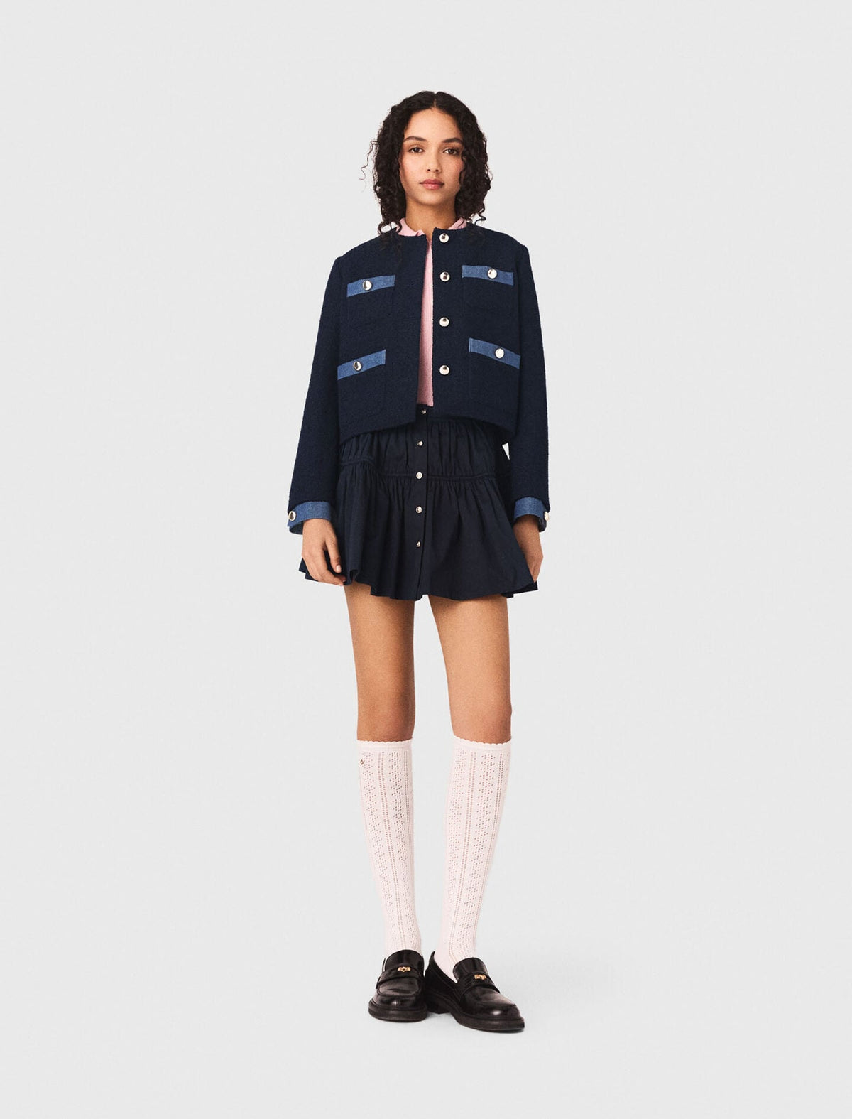 Maje Outlet / Tweed jacket with denim trim
