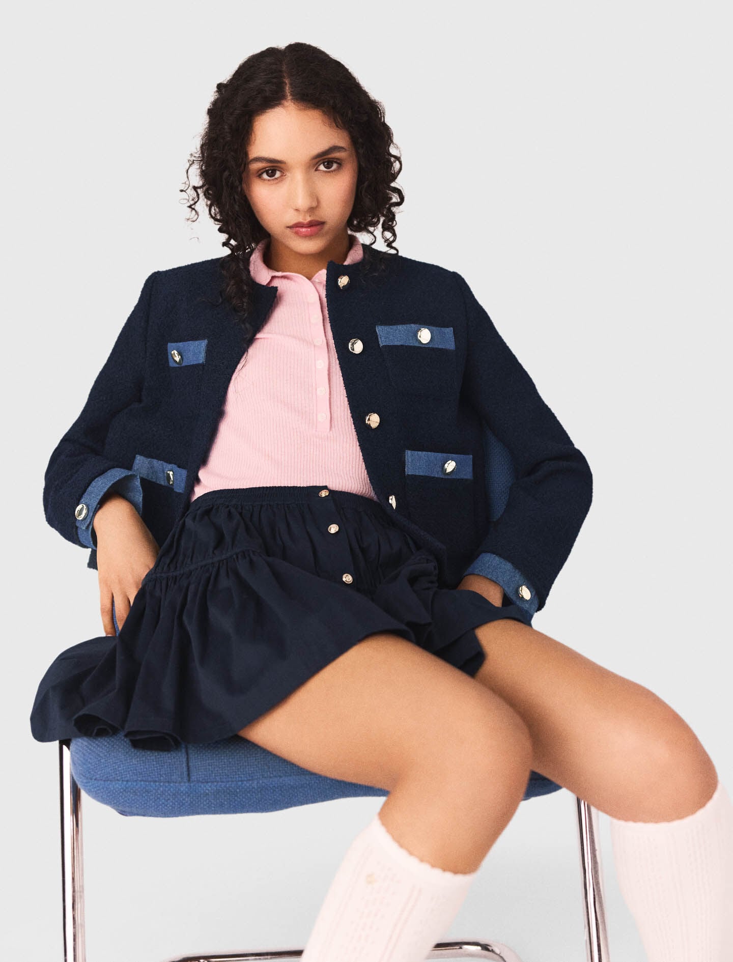 Maje Outlet / Tweed jacket with denim trim