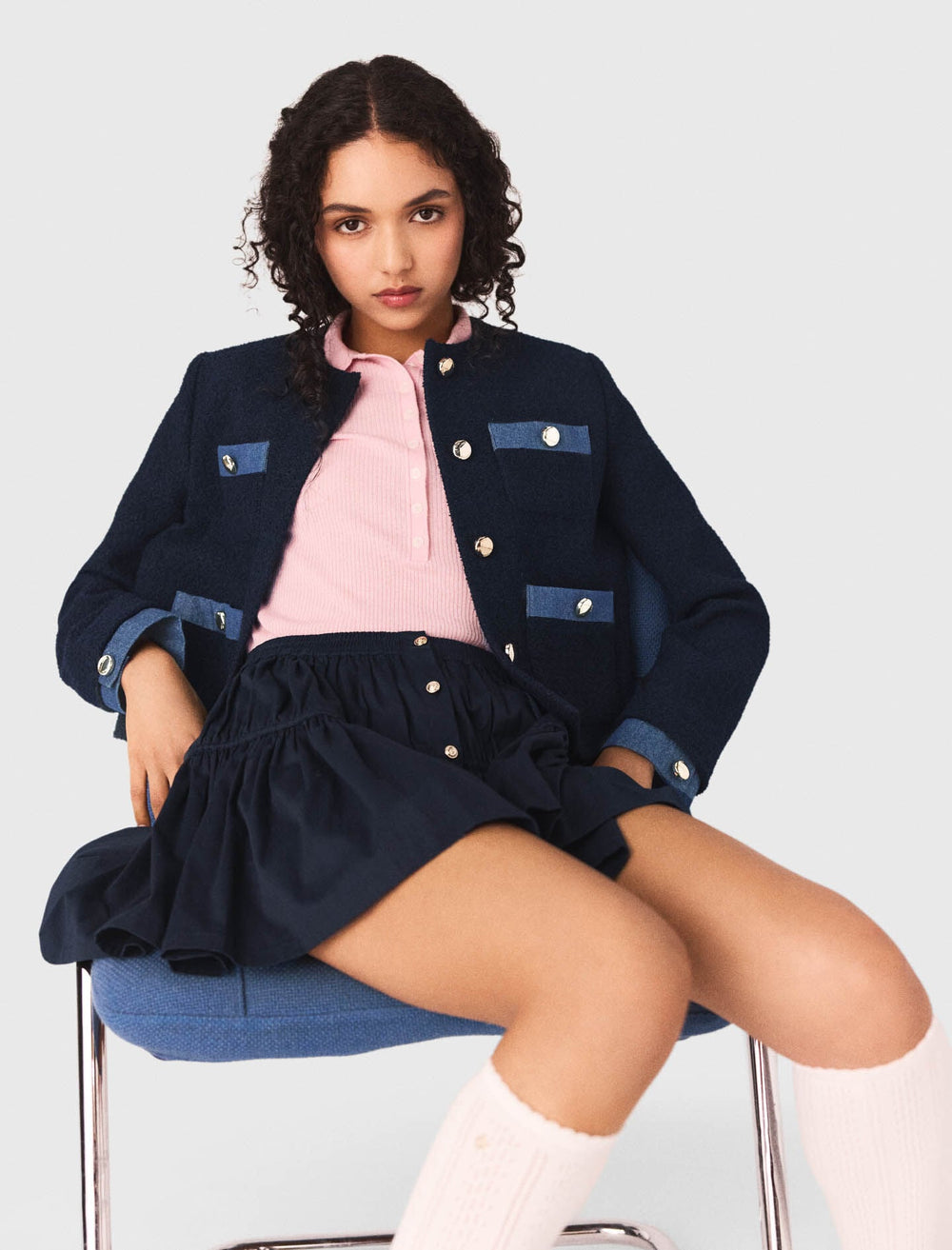 Maje Outlet / Tweed jacket with denim trim