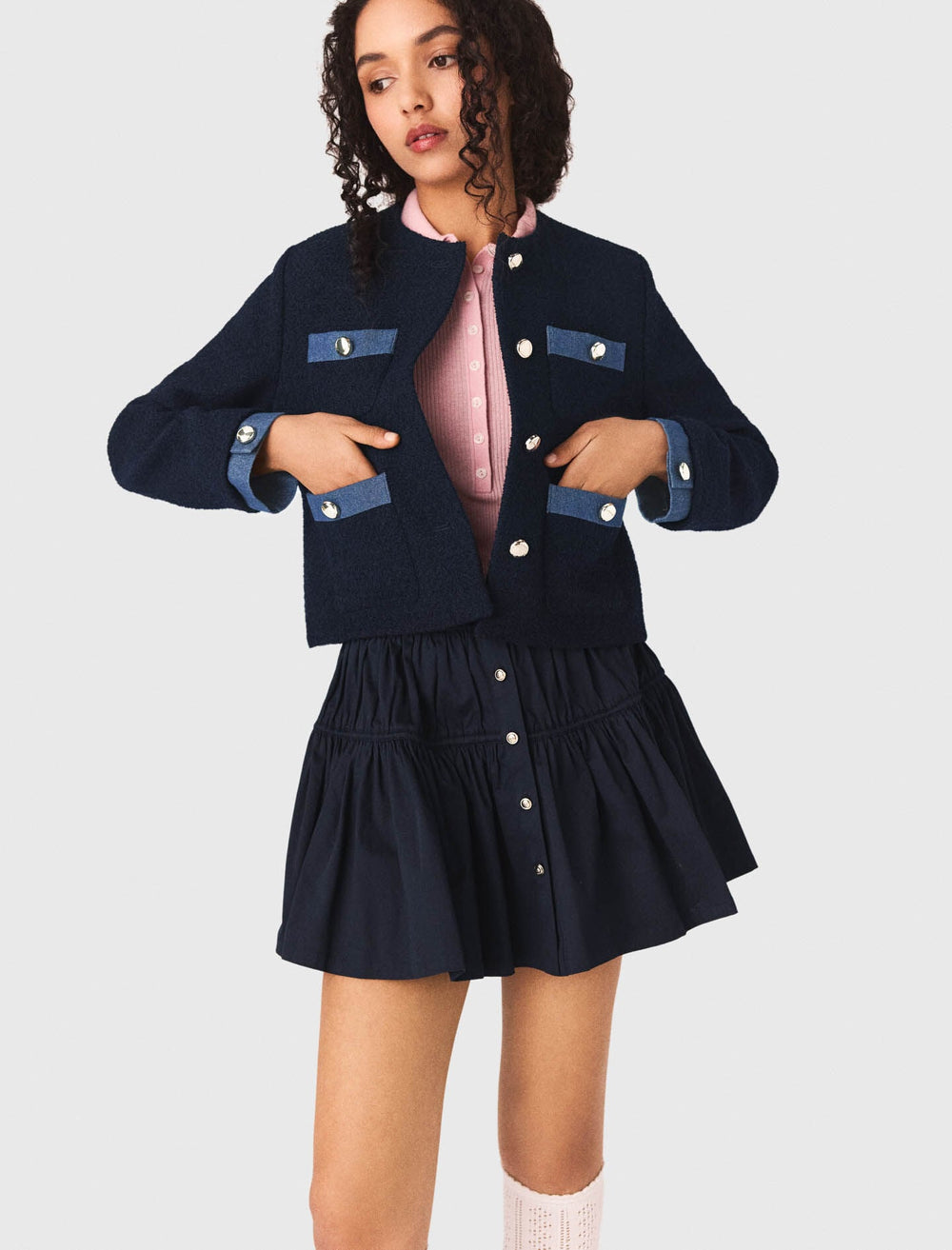 Maje Outlet / Tweed jacket with denim trim