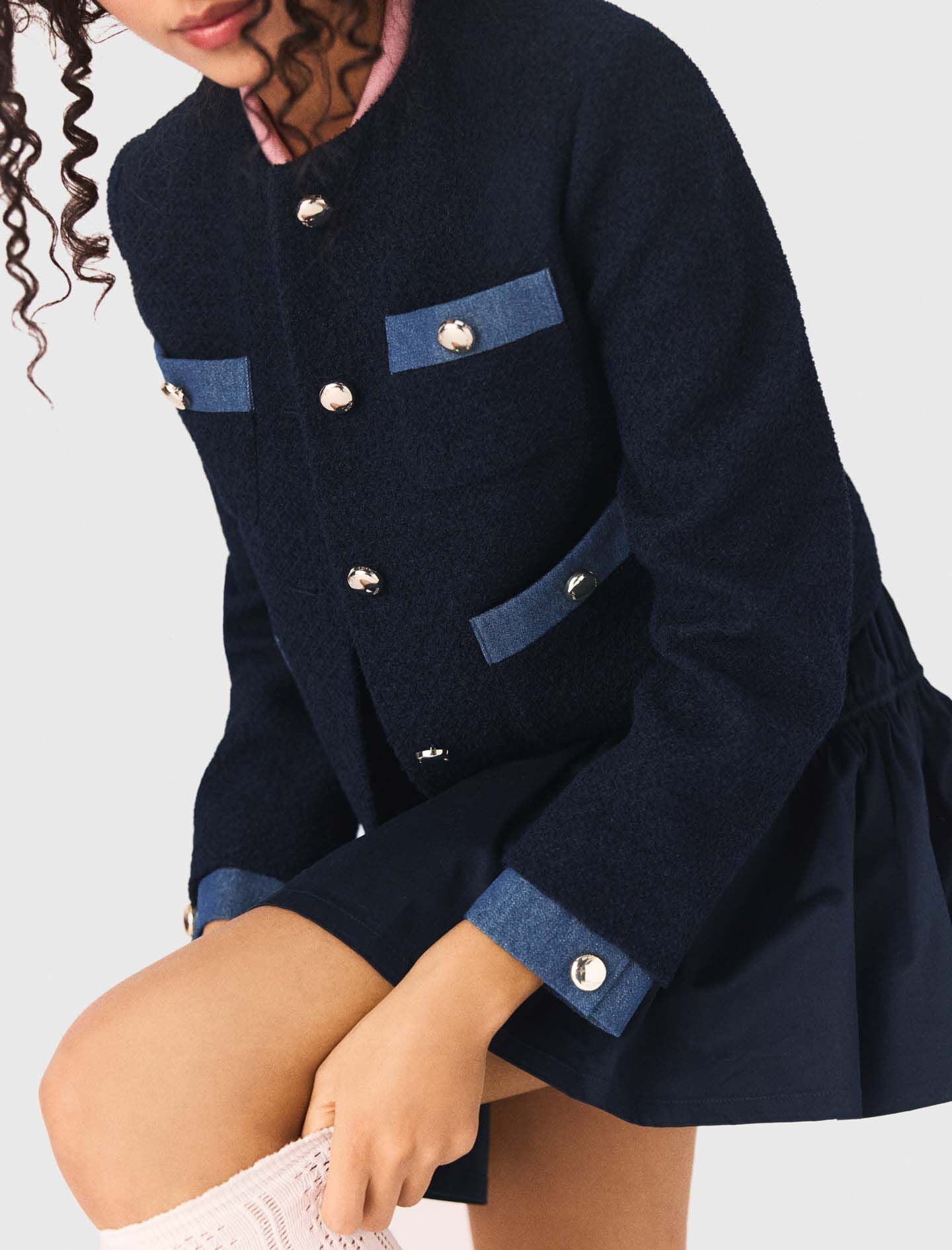 Maje Outlet / Tweed jacket with denim trim