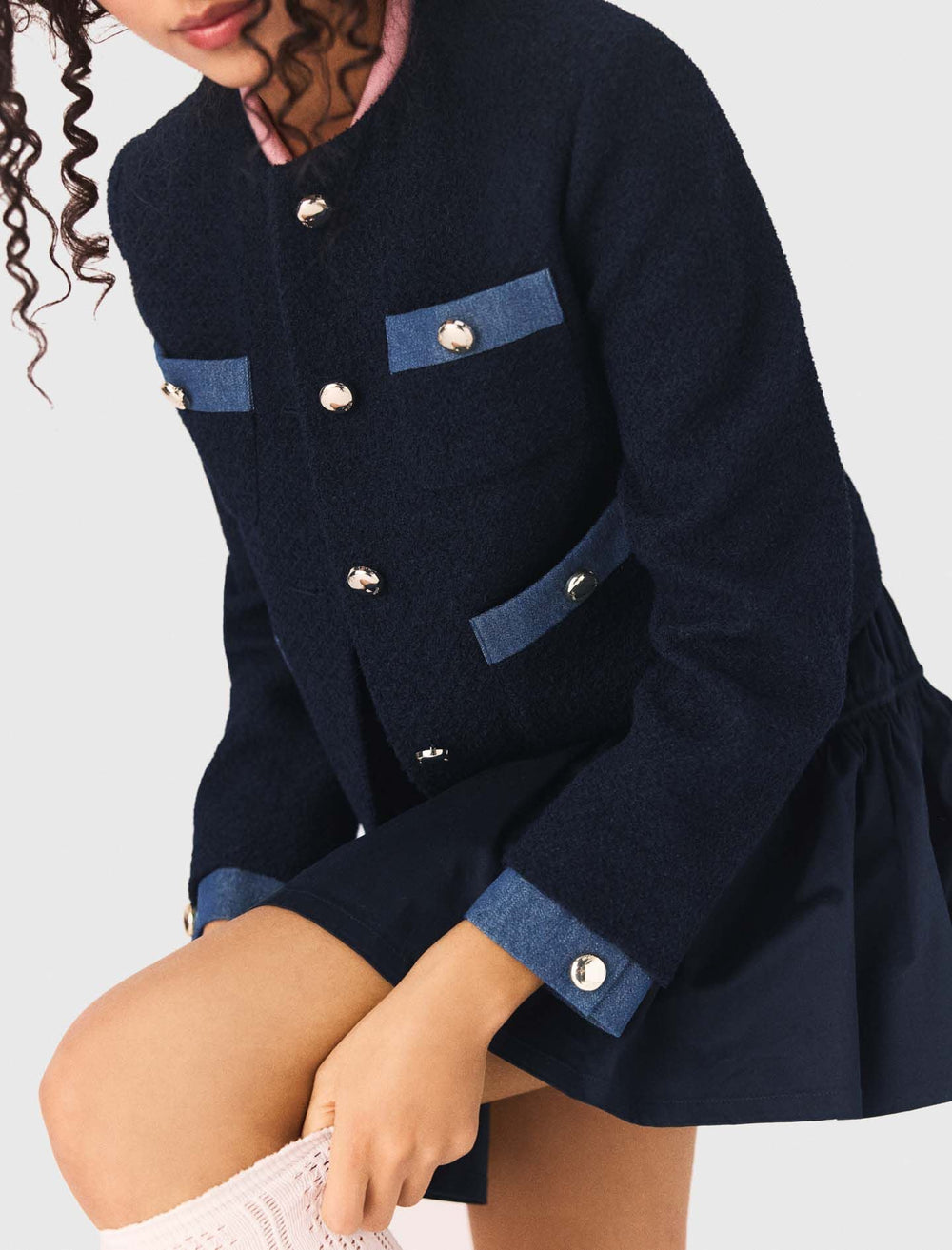 Maje Outlet / Tweed jacket with denim trim