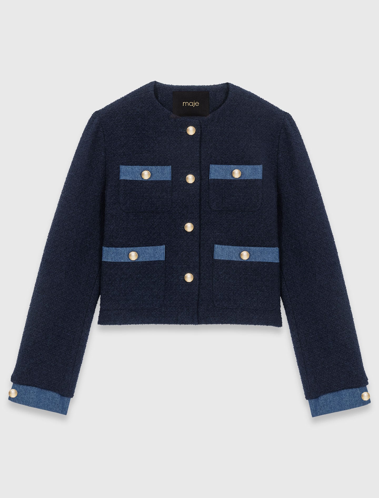 Maje Outlet / Tweed jacket with denim trim
