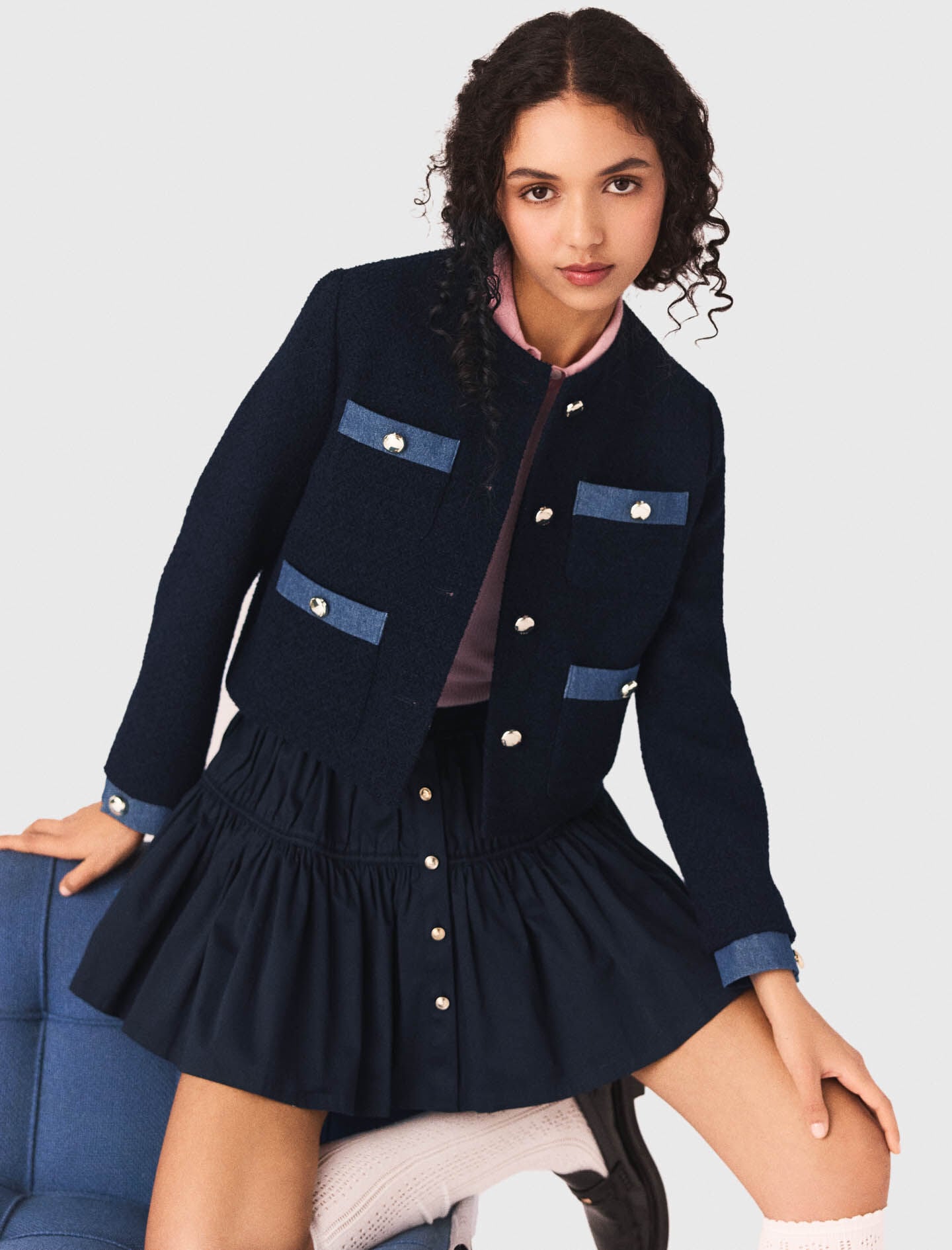 Maje Outlet / Tweed jacket with denim trim