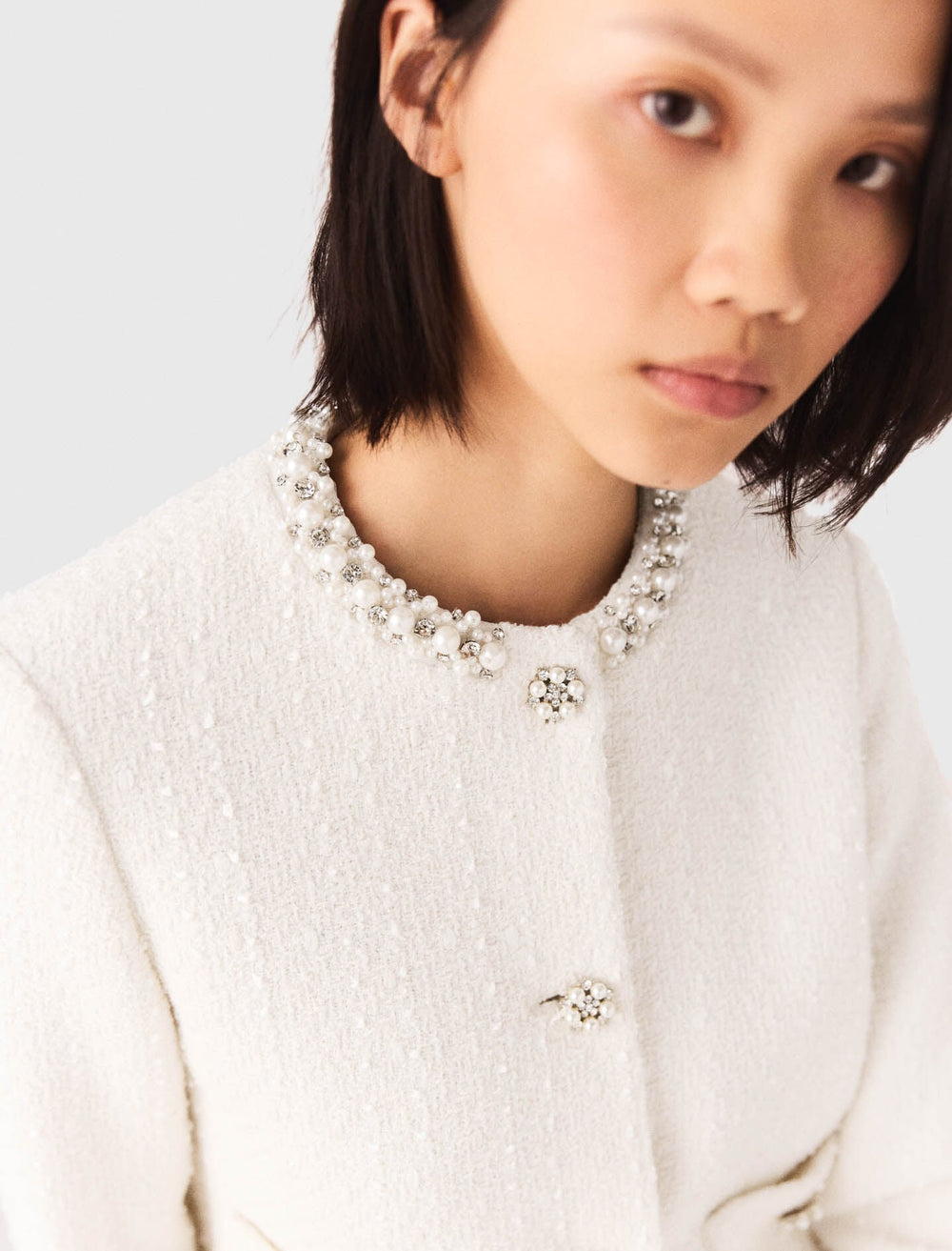 Maje New / Tweed jacket with pearl trim